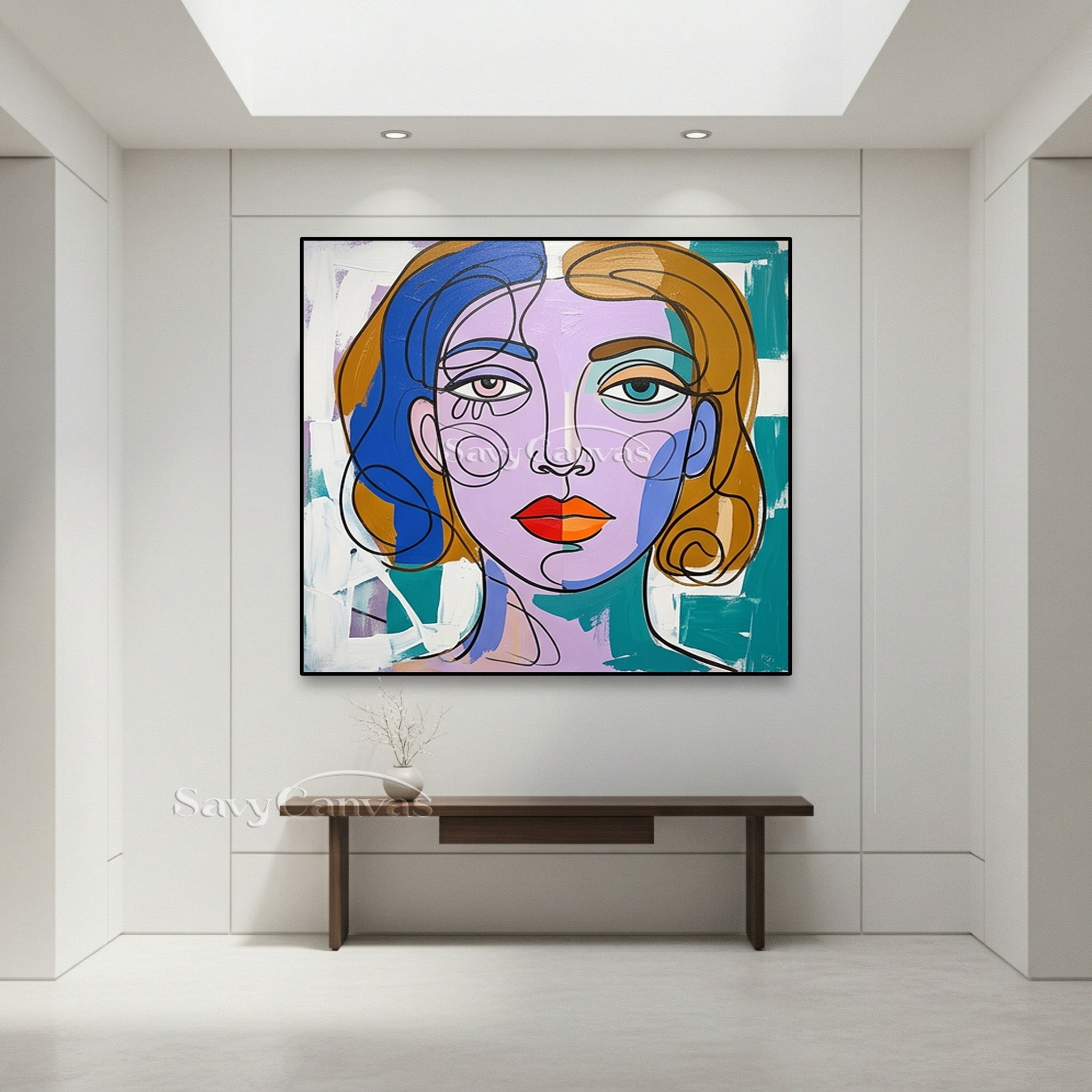 Colorful Pop Art Female Portrait Painting | Unique Canvas Wall Art #SS 111