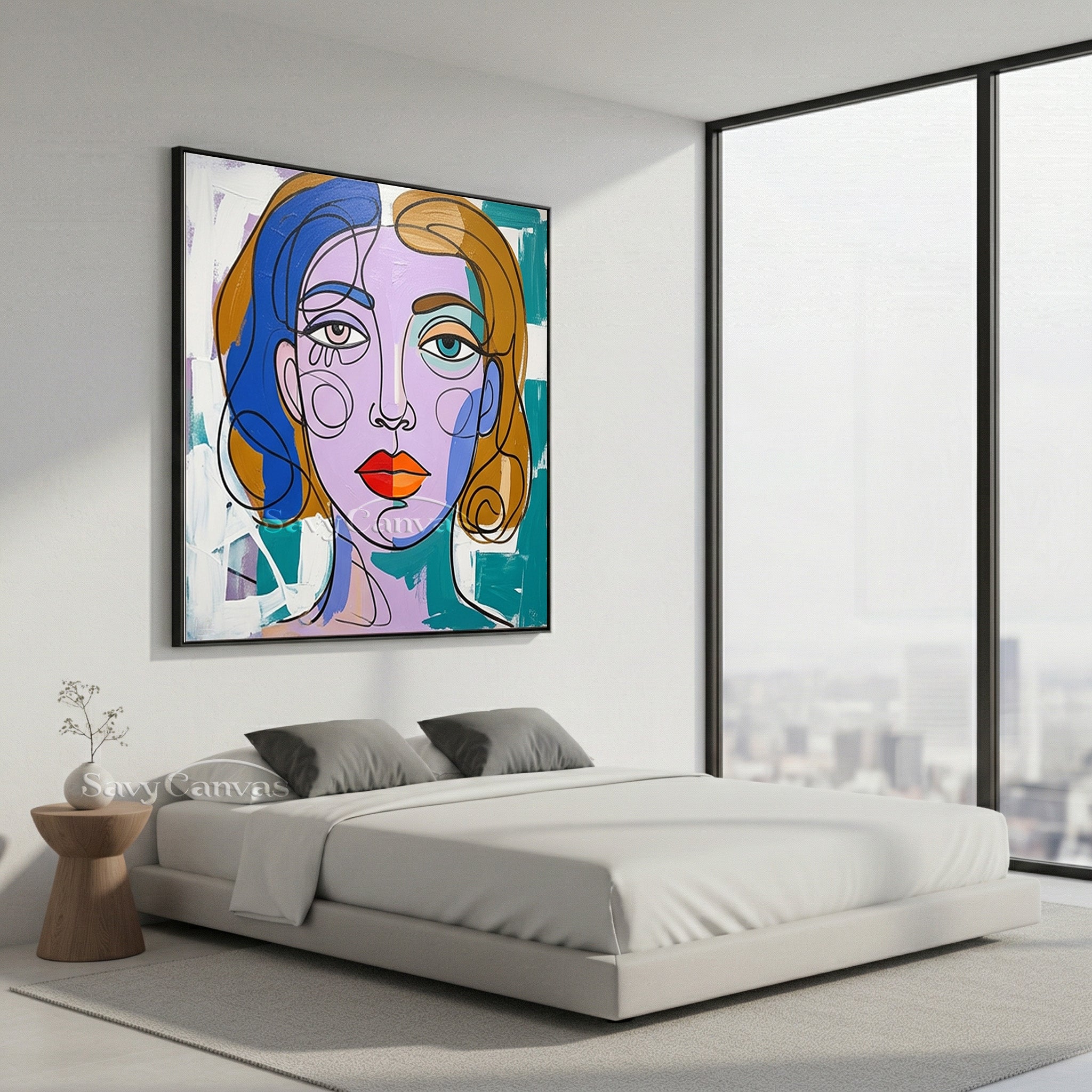 Colorful Pop Art Female Portrait Painting | Unique Canvas Wall Art #SS 111