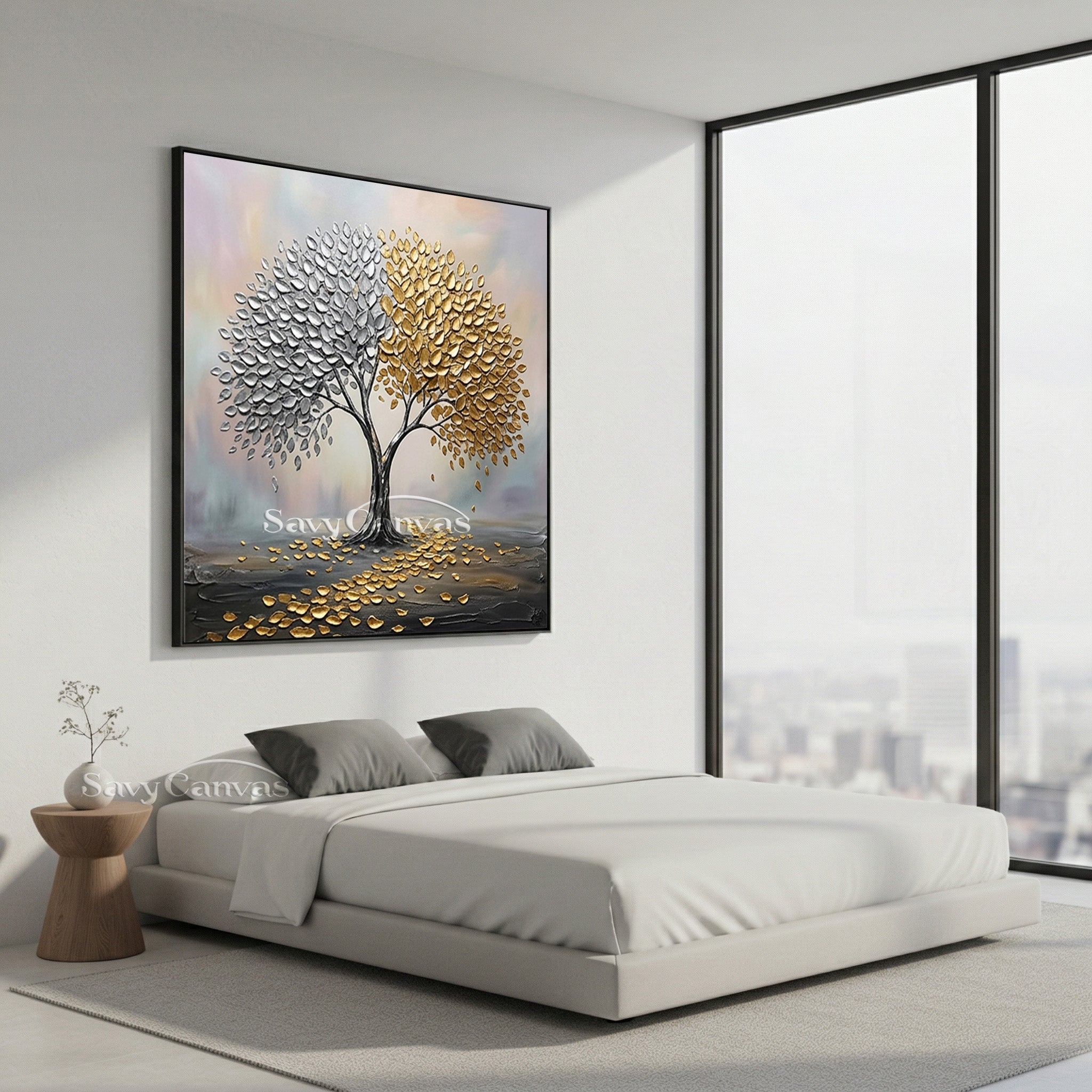 3D Textured Tree of Life | Gold & Silver Leaf Painting #AA 537