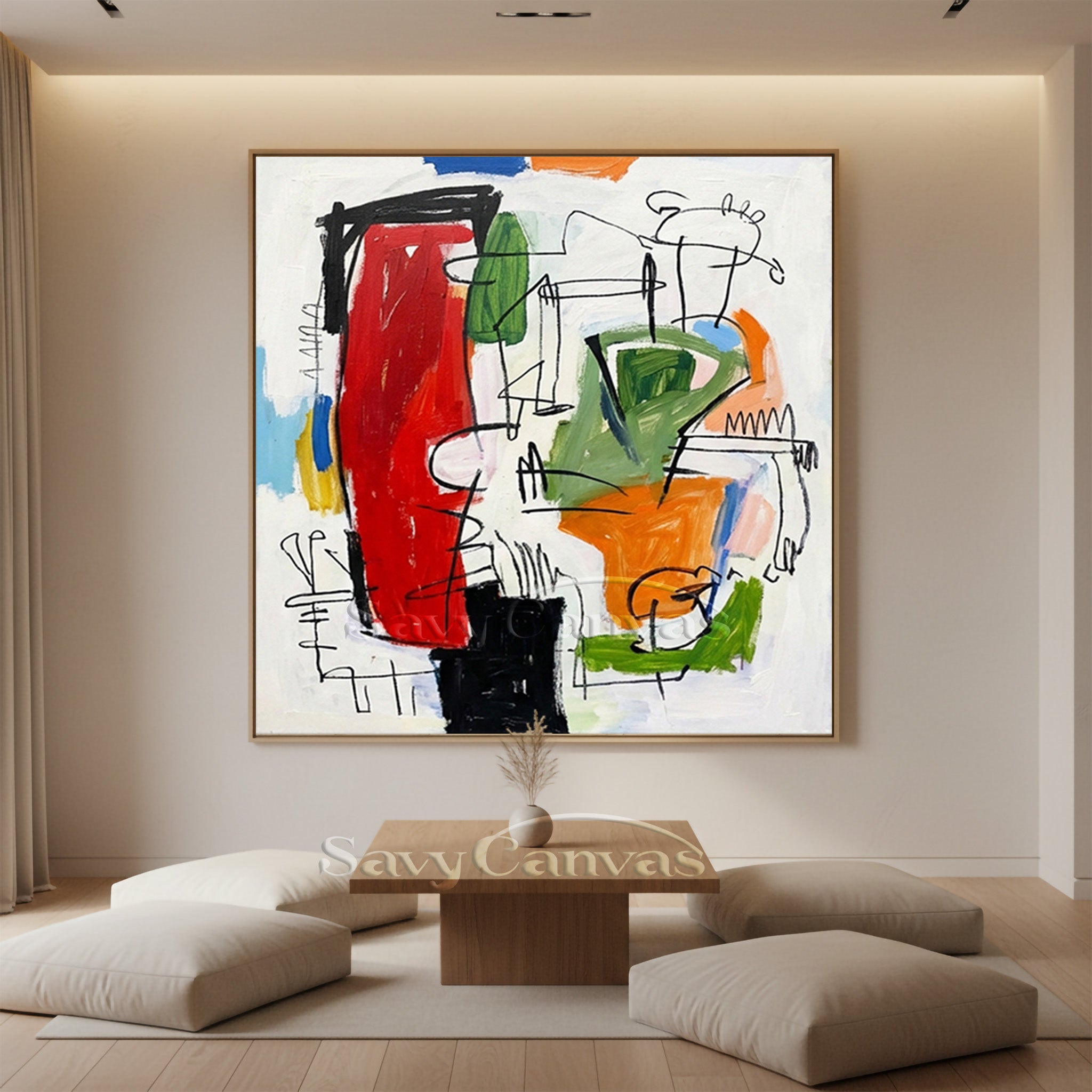 Vibrant Red & Green Abstract | Energetic Wall Art