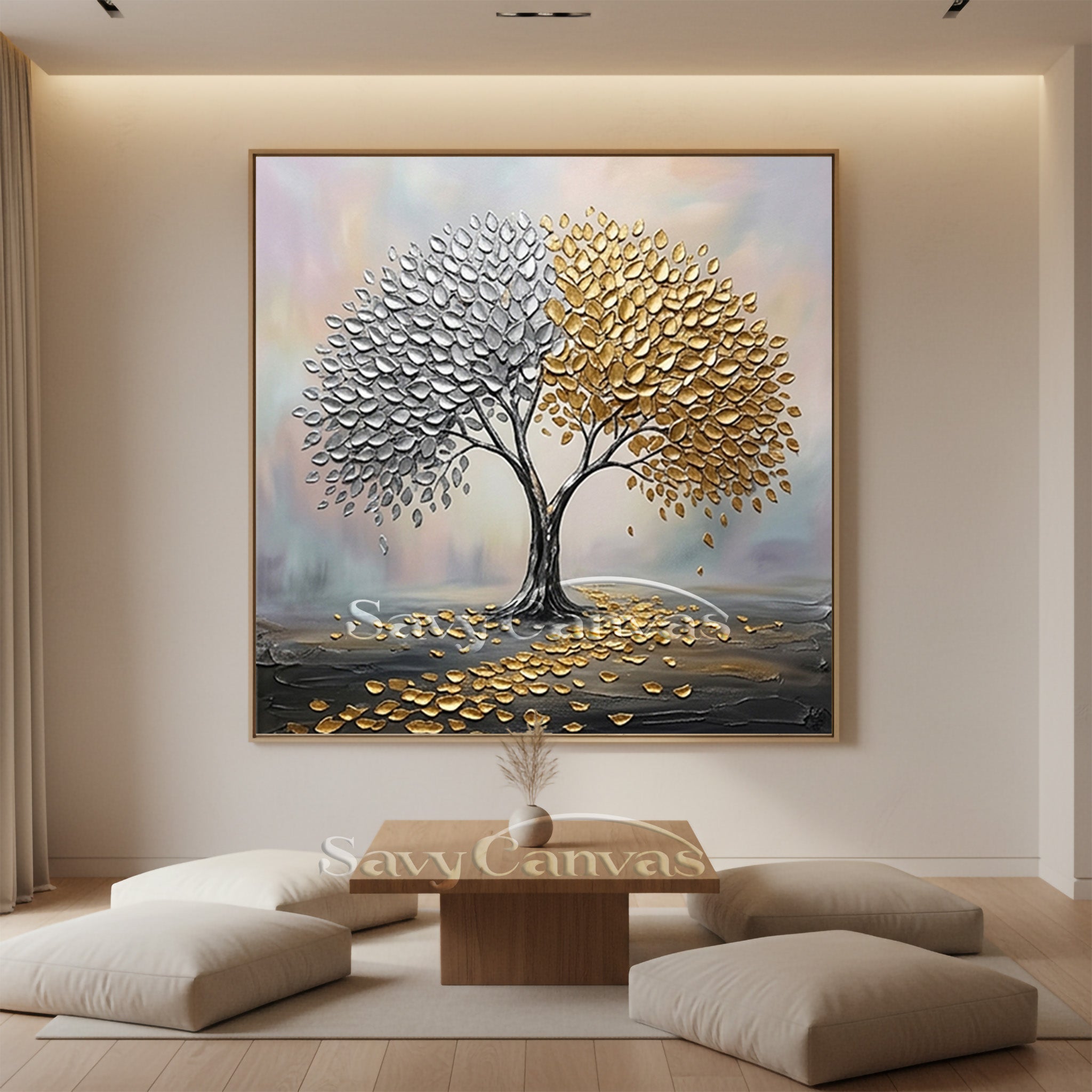 3D Textured Tree of Life | Gold & Silver Leaf Painting #AA 537