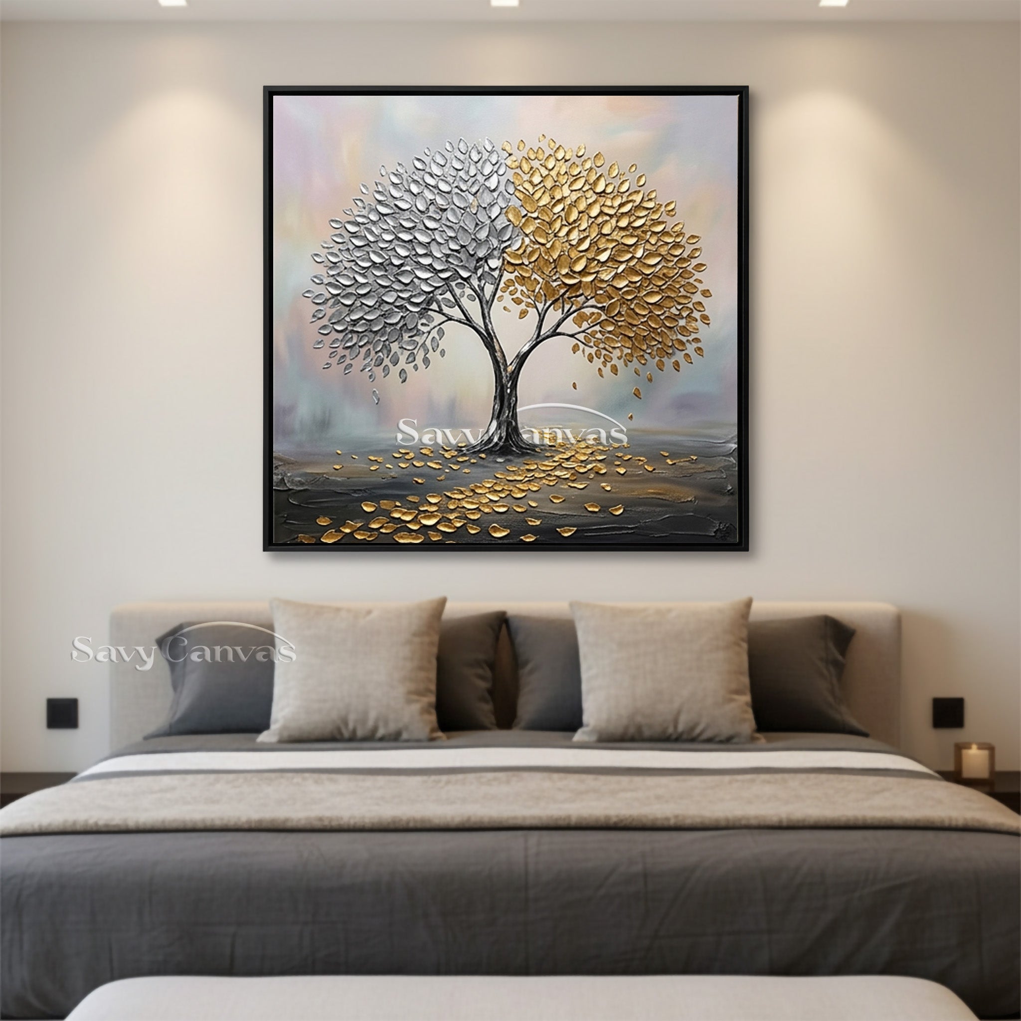 3D Textured Tree of Life | Gold & Silver Leaf Painting #AA 537