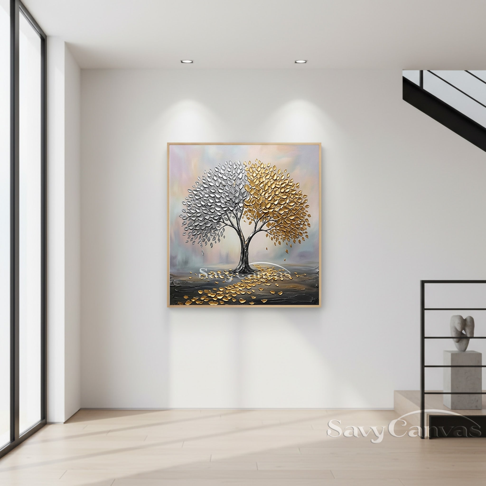 3D Textured Tree of Life | Gold & Silver Leaf Painting #AA 537