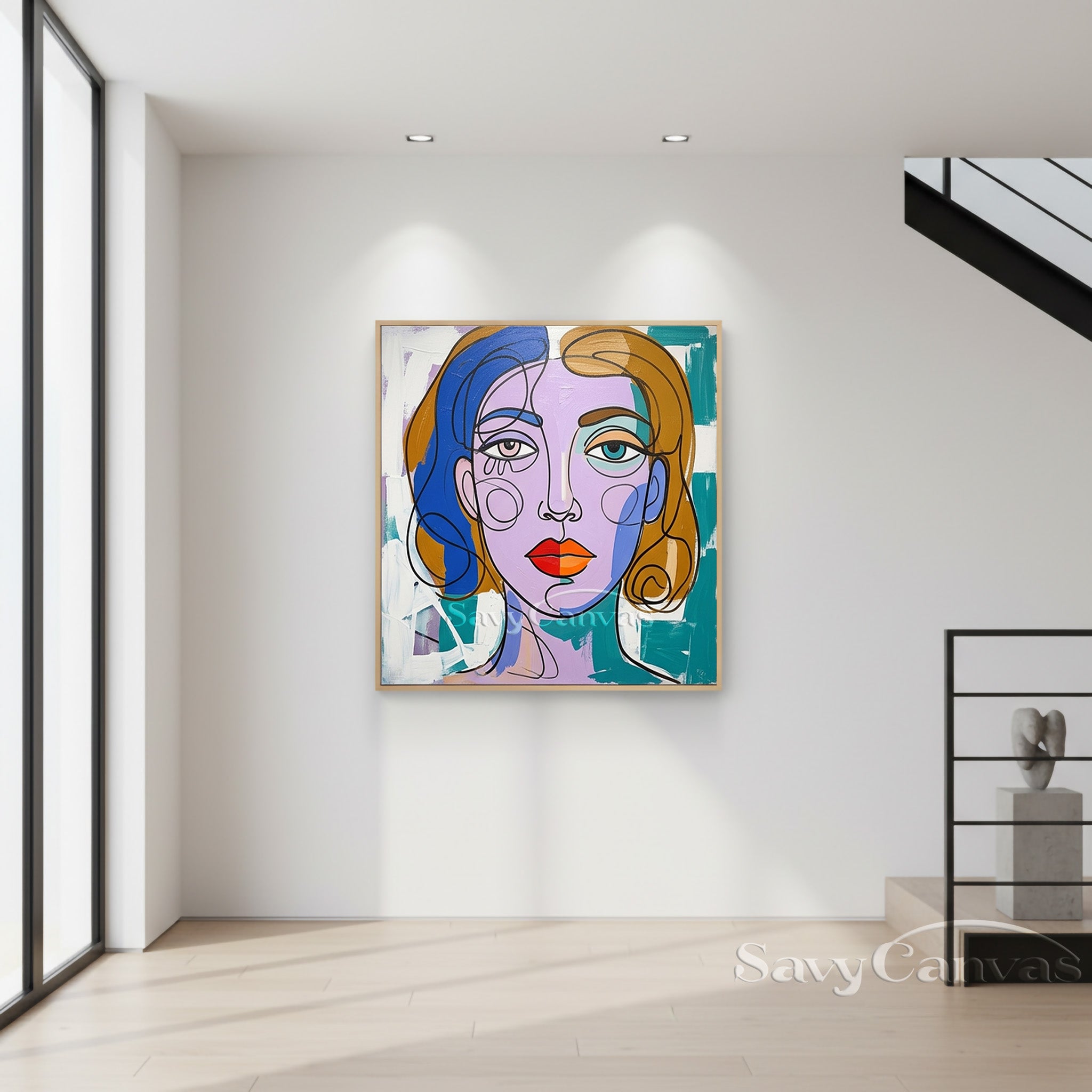 Colorful Pop Art Female Portrait Painting | Unique Canvas Wall Art #SS 111