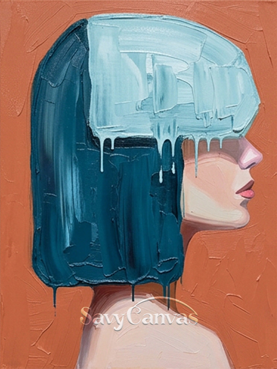 Modern Pop Art Portrait | Blue Hair & Orange Painting