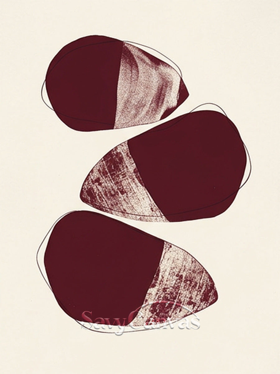 Textured Organic Shapes Art | Burgundy & Cream Print