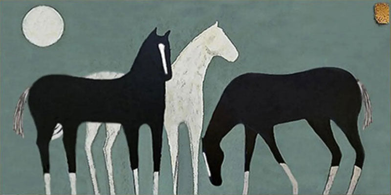 Stylized Three Horses Painting | Large Modern Equine Wall Art #ZZ 151