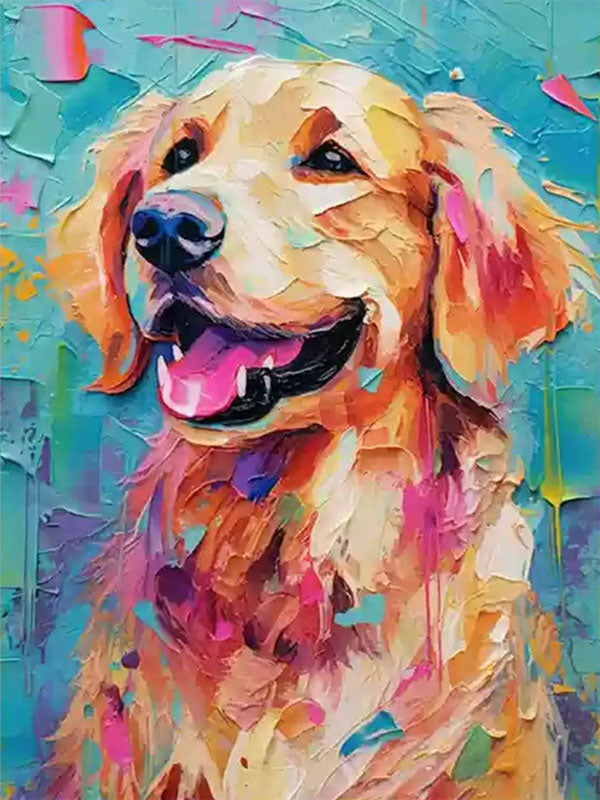 Colorful Golden Retriever Wall Art | Large Textured Dog Painting Canvas #ZZ 157