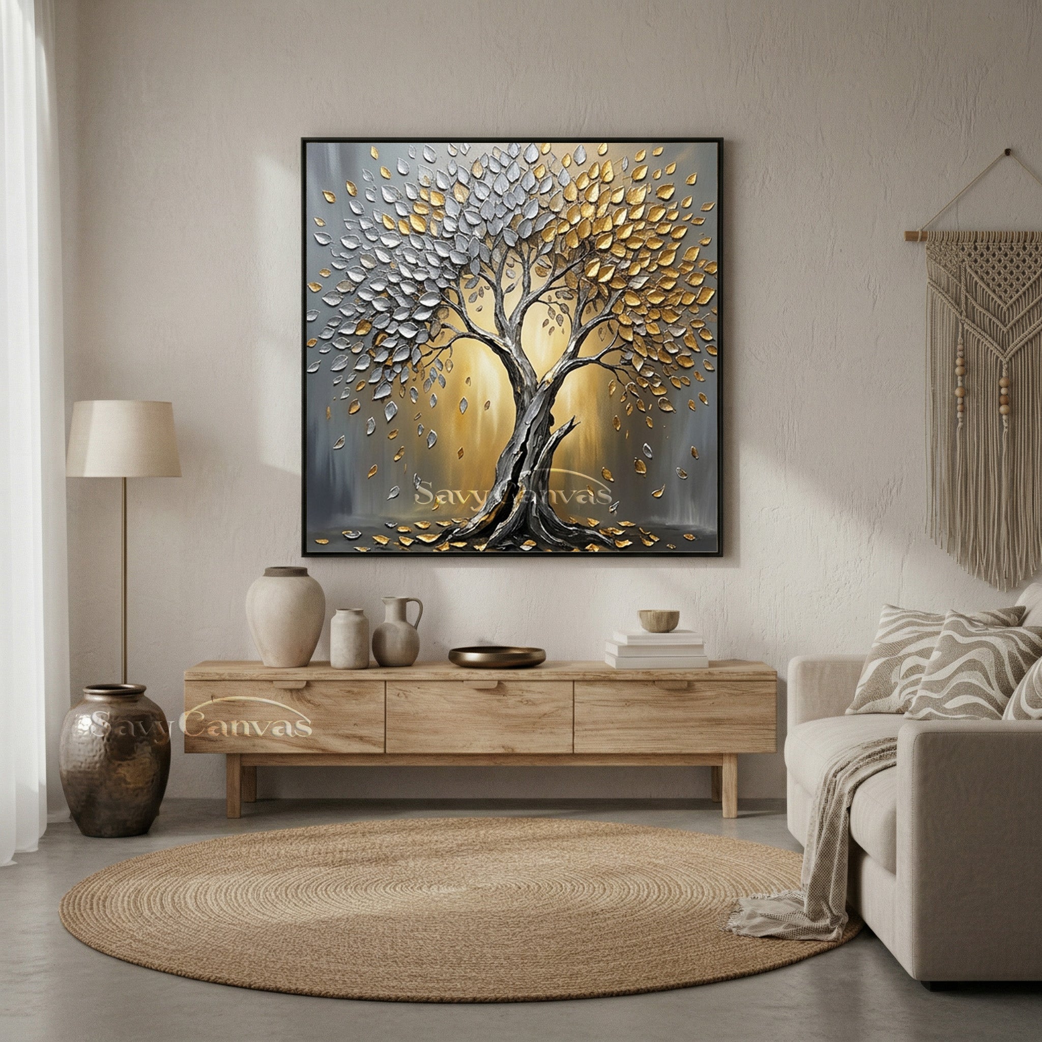 3D Textured Tree Painting | Gold & Silver Impasto Art #AA 542