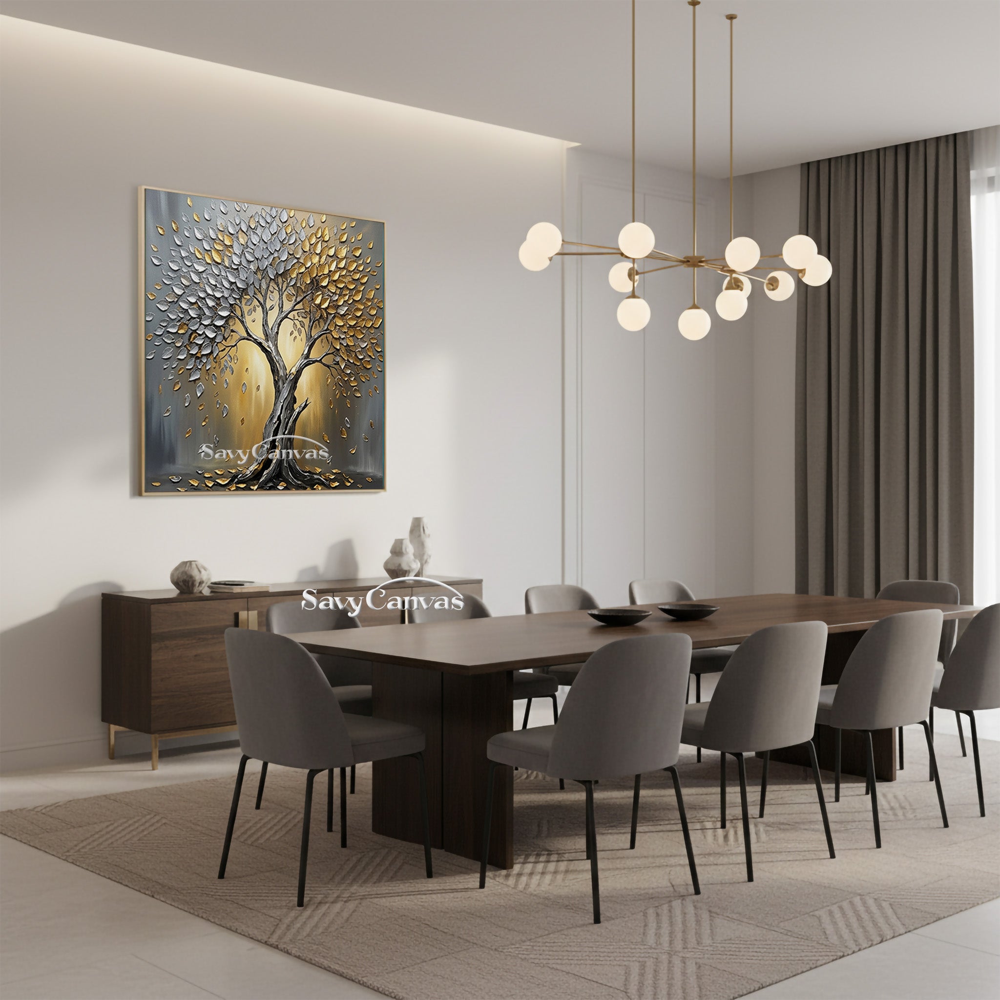 3D Textured Tree Painting | Gold & Silver Impasto Art #AA 542