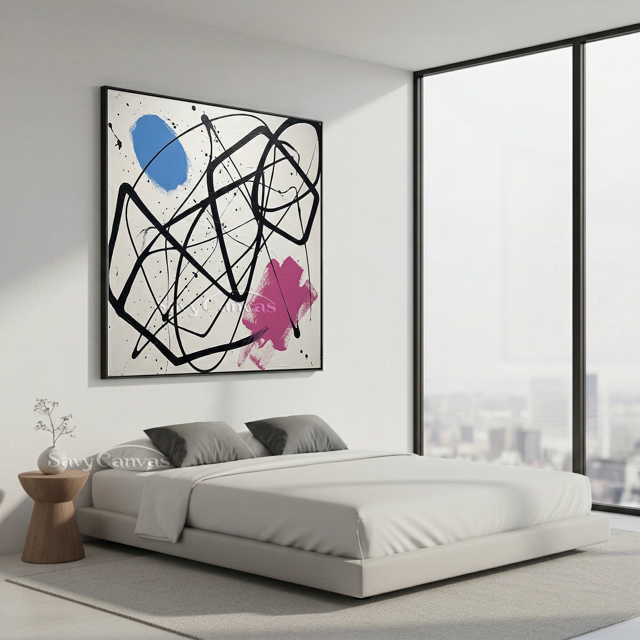 Minimalist Blue & Pink Abstract Art | Contemporary Hand-Painted Oil #JJ 460