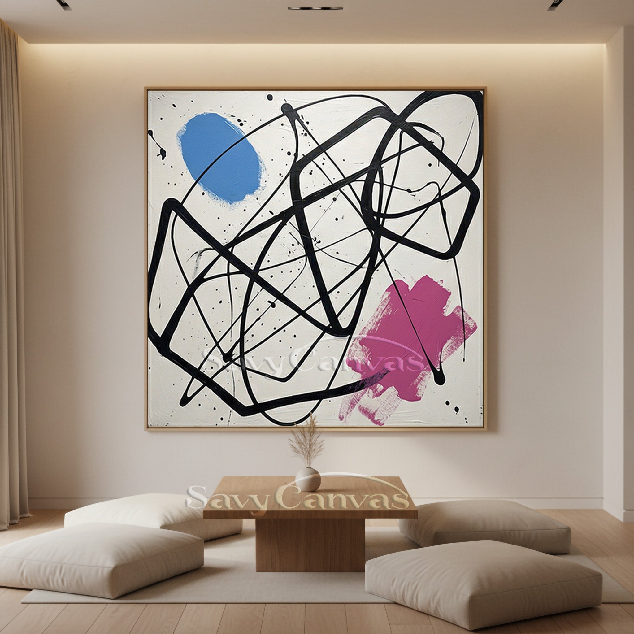 Minimalist Blue & Pink Abstract Art | Contemporary Hand-Painted Oil #JJ 460