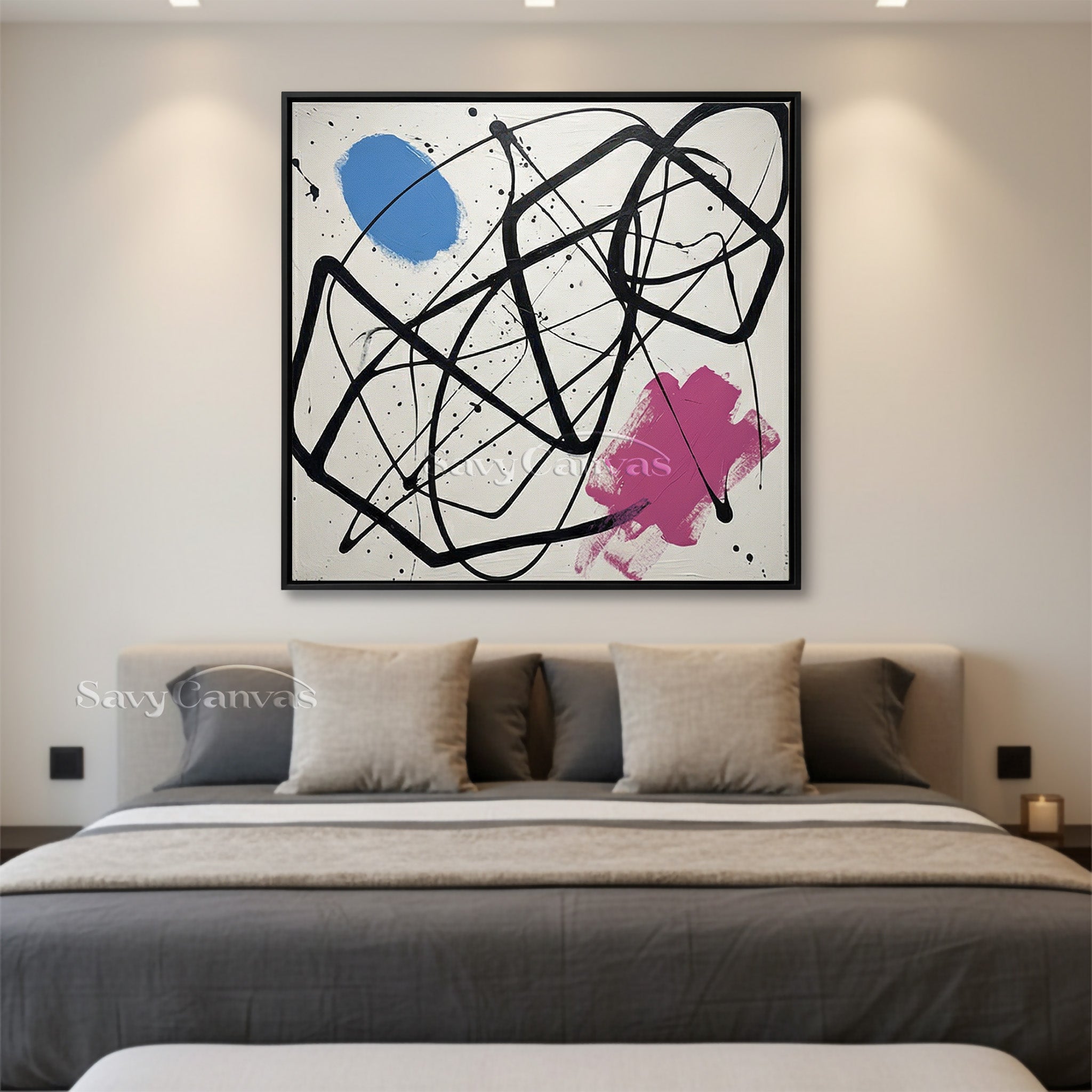 Minimalist Blue & Pink Abstract Art | Contemporary Hand-Painted Oil #JJ 460