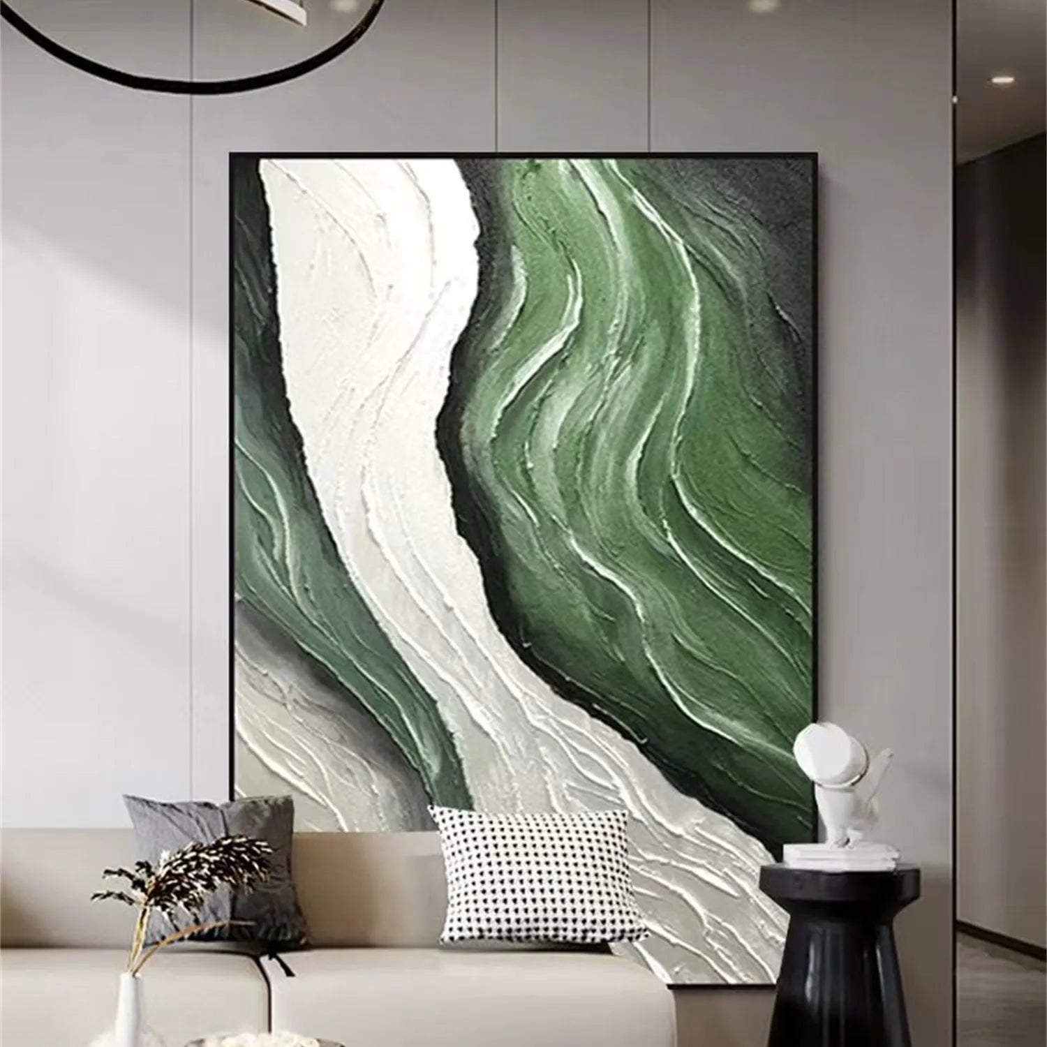  Modern Green White Ocean Waves Abstract Art