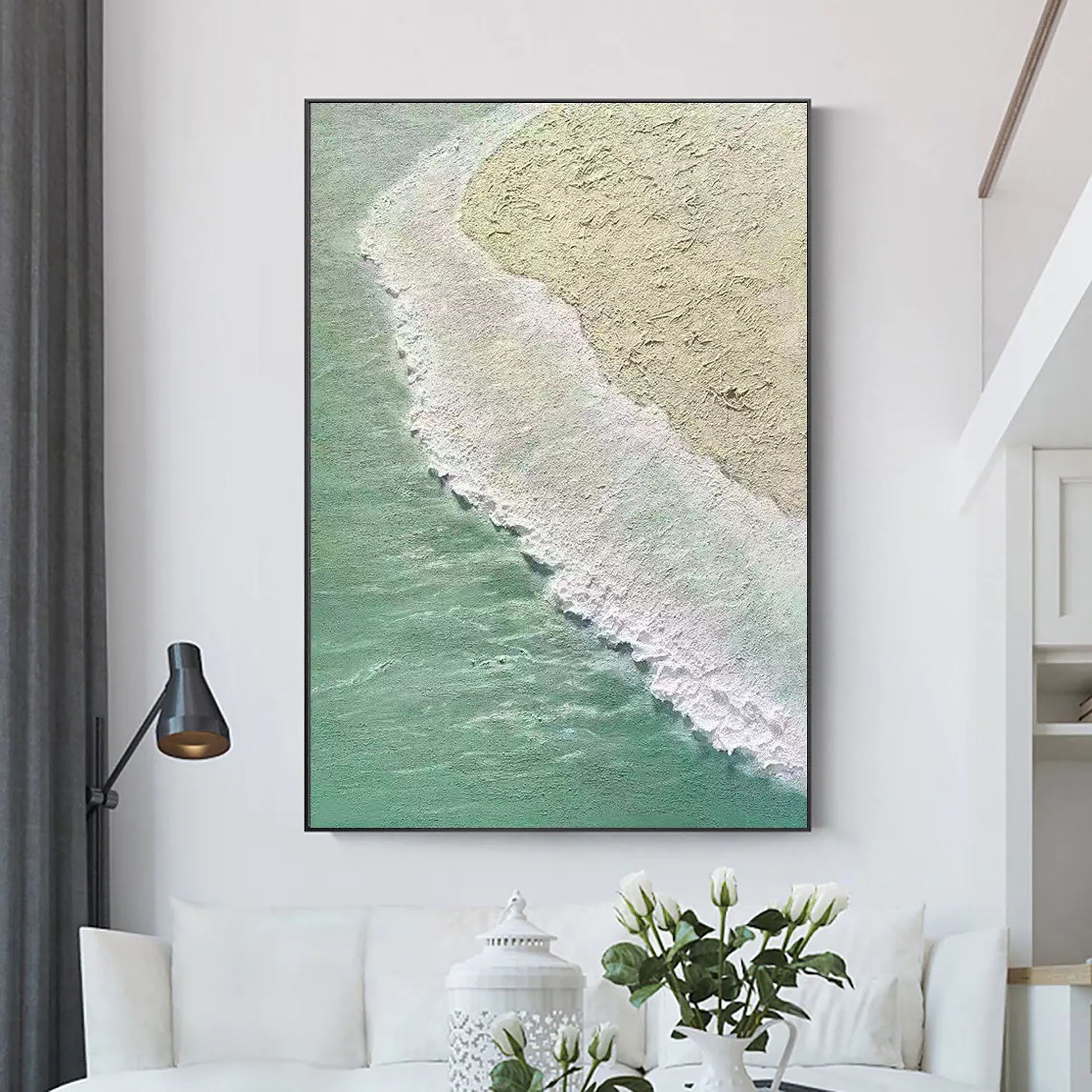 3D Textured Coastal Art | Ocean Wave and Sand Abstract Painting