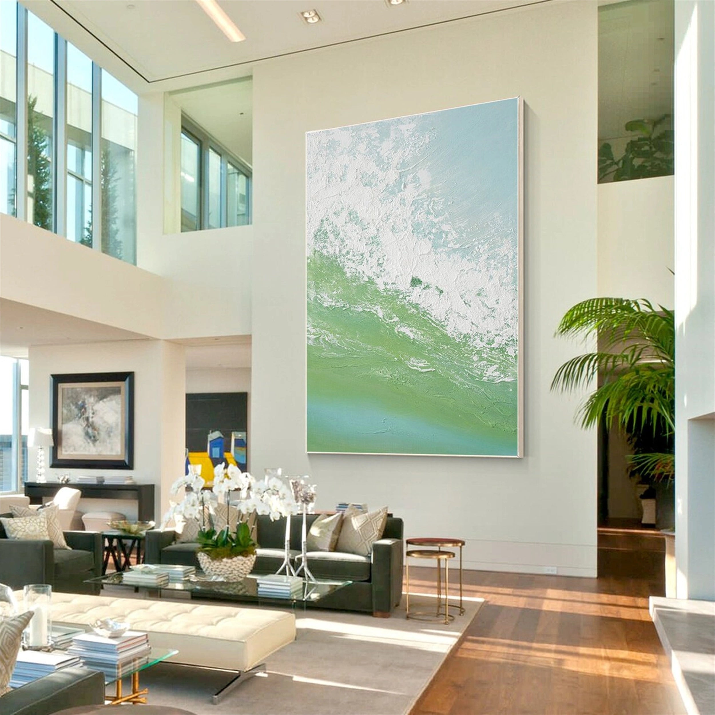 Handcrafted Wall Art - Blue Green Abstract Painting for Office Decor # JJ 147