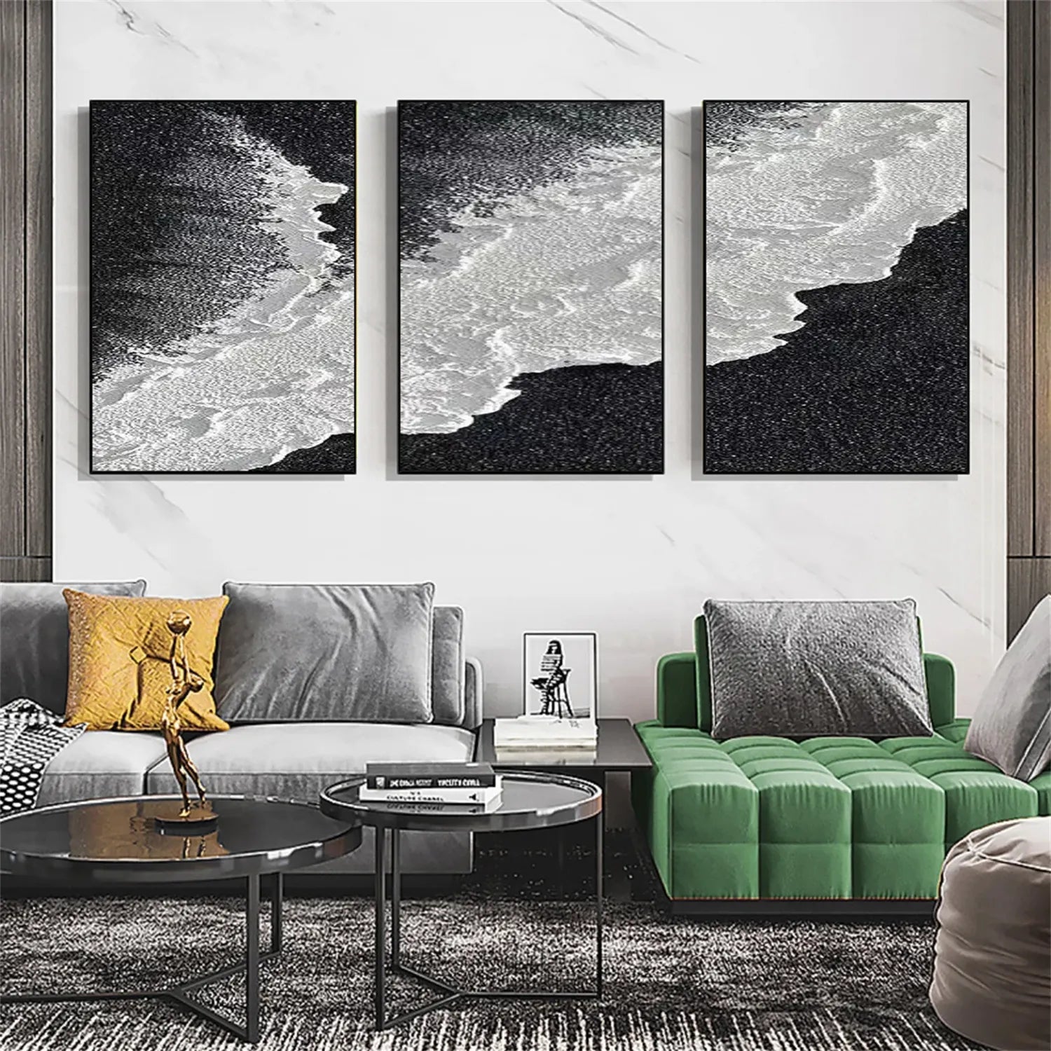  Black & White Coastal Triptych - Textured Art