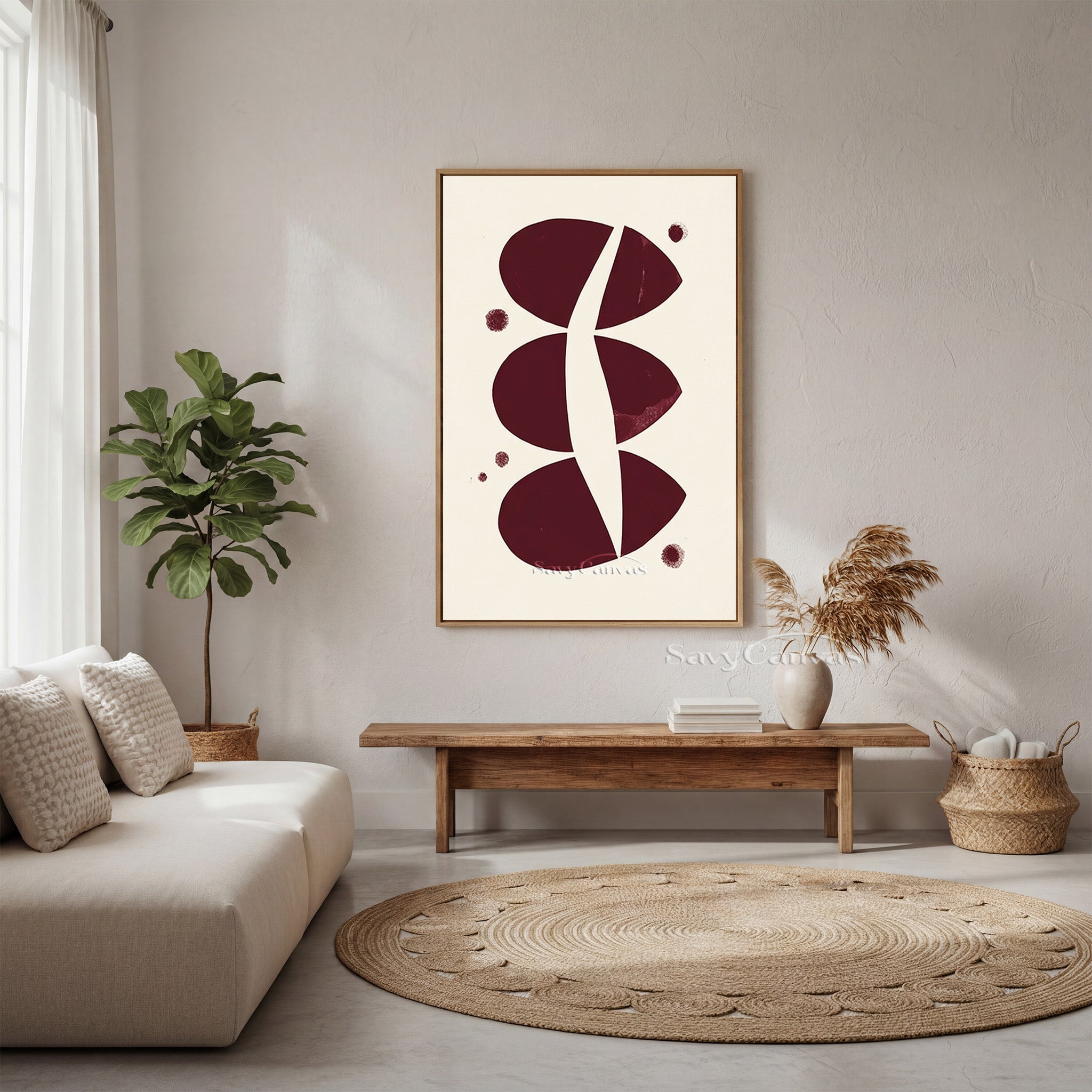 Modern Abstract Canvas Print | Burgundy Geometric Art #AA 501