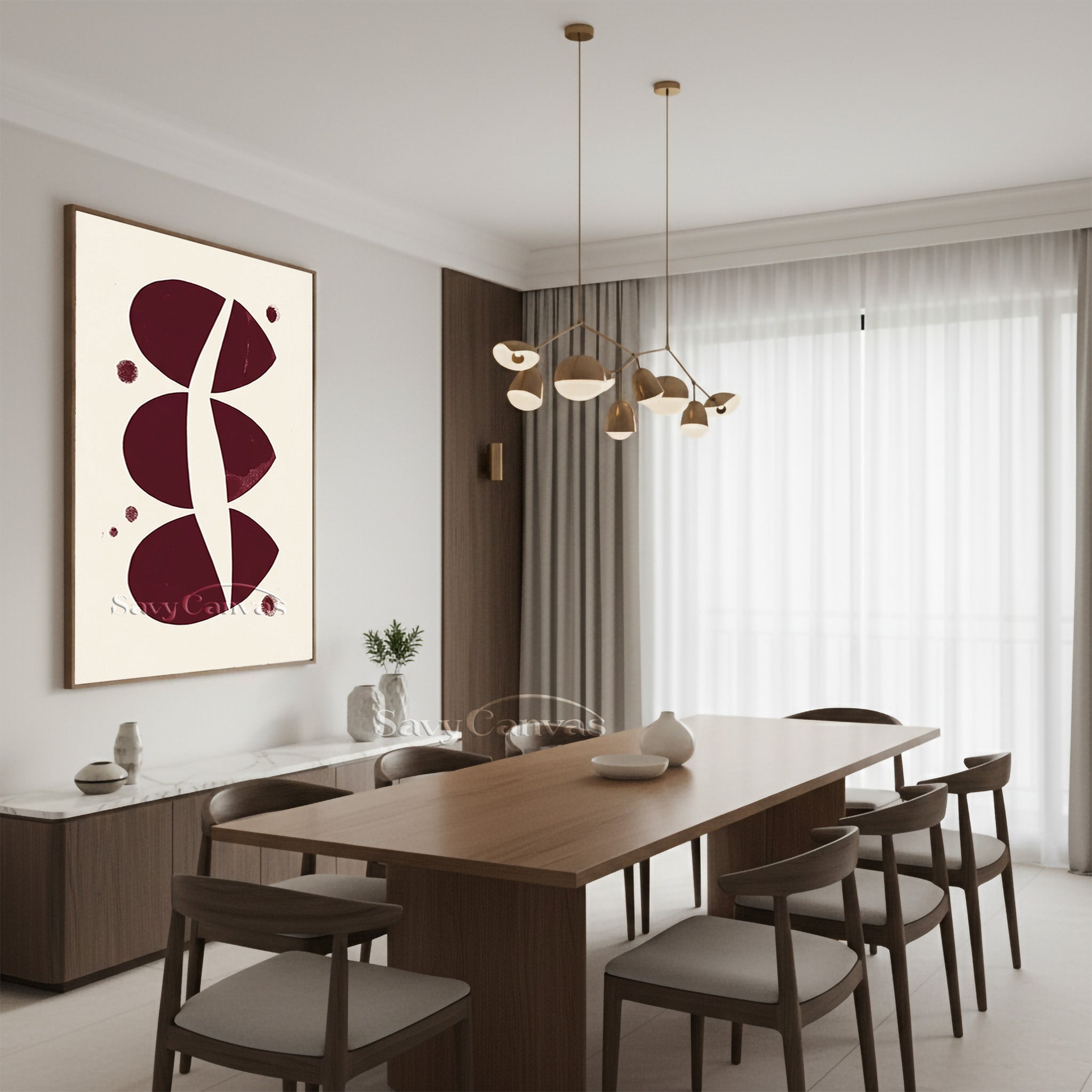 Modern Abstract Canvas Print | Burgundy Geometric Art #AA 501