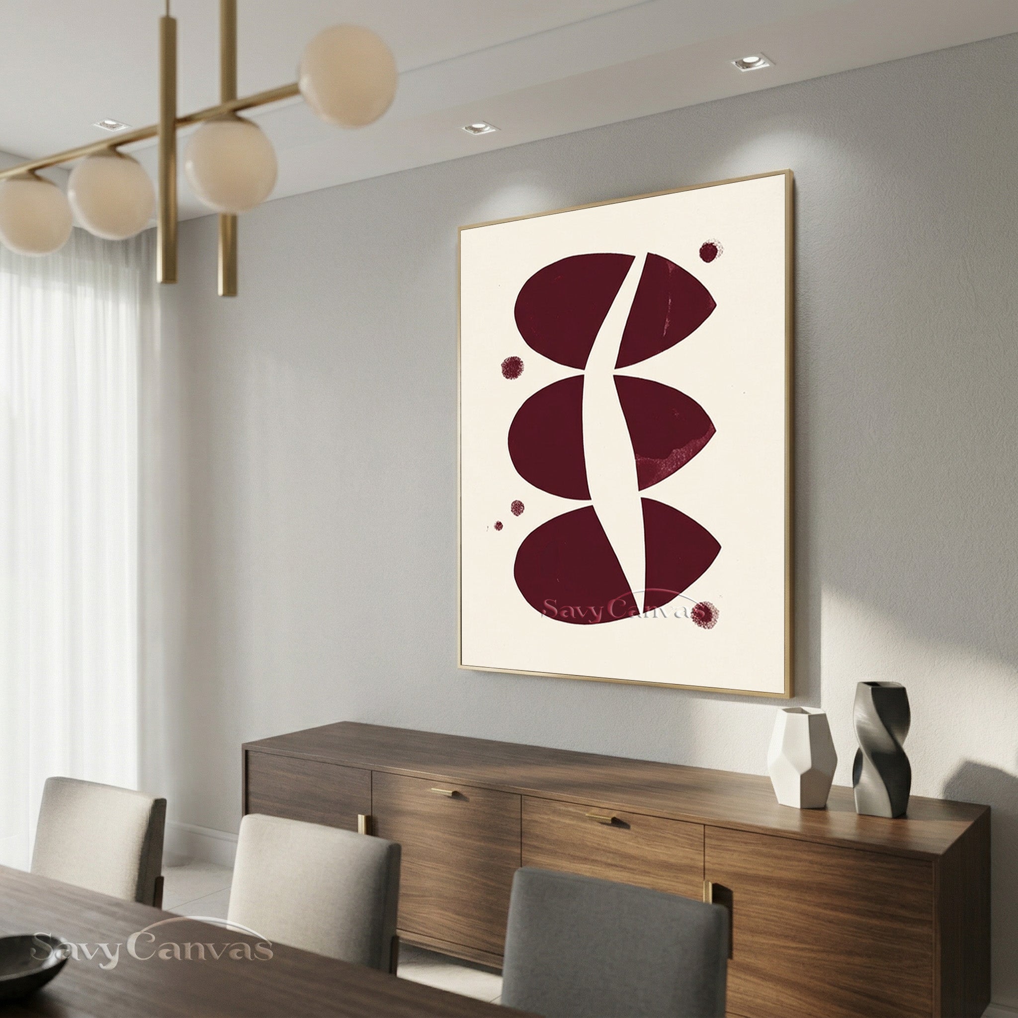 Modern Abstract Canvas Print | Burgundy Geometric Art #AA 501
