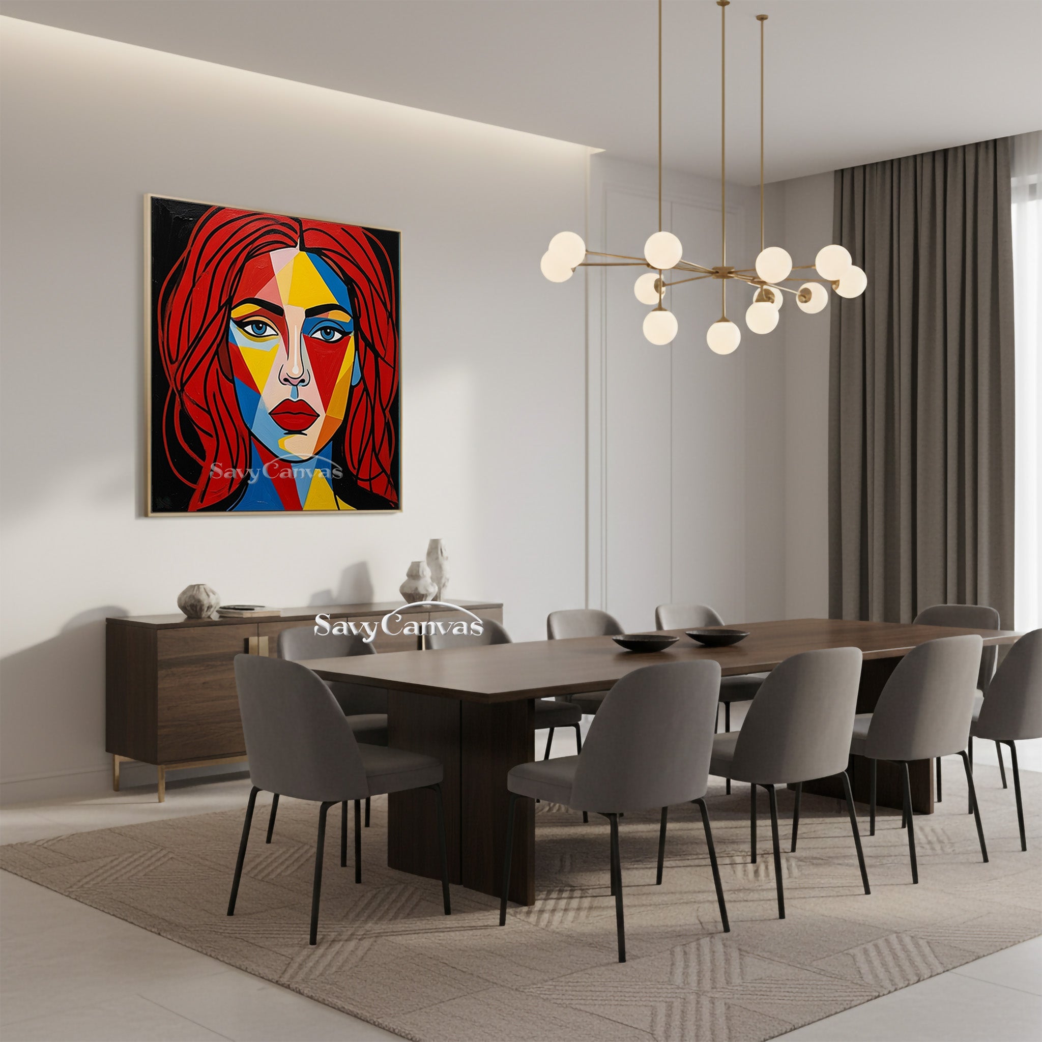 Geometric Pop Art Woman Face Oil Painting #SS 113
