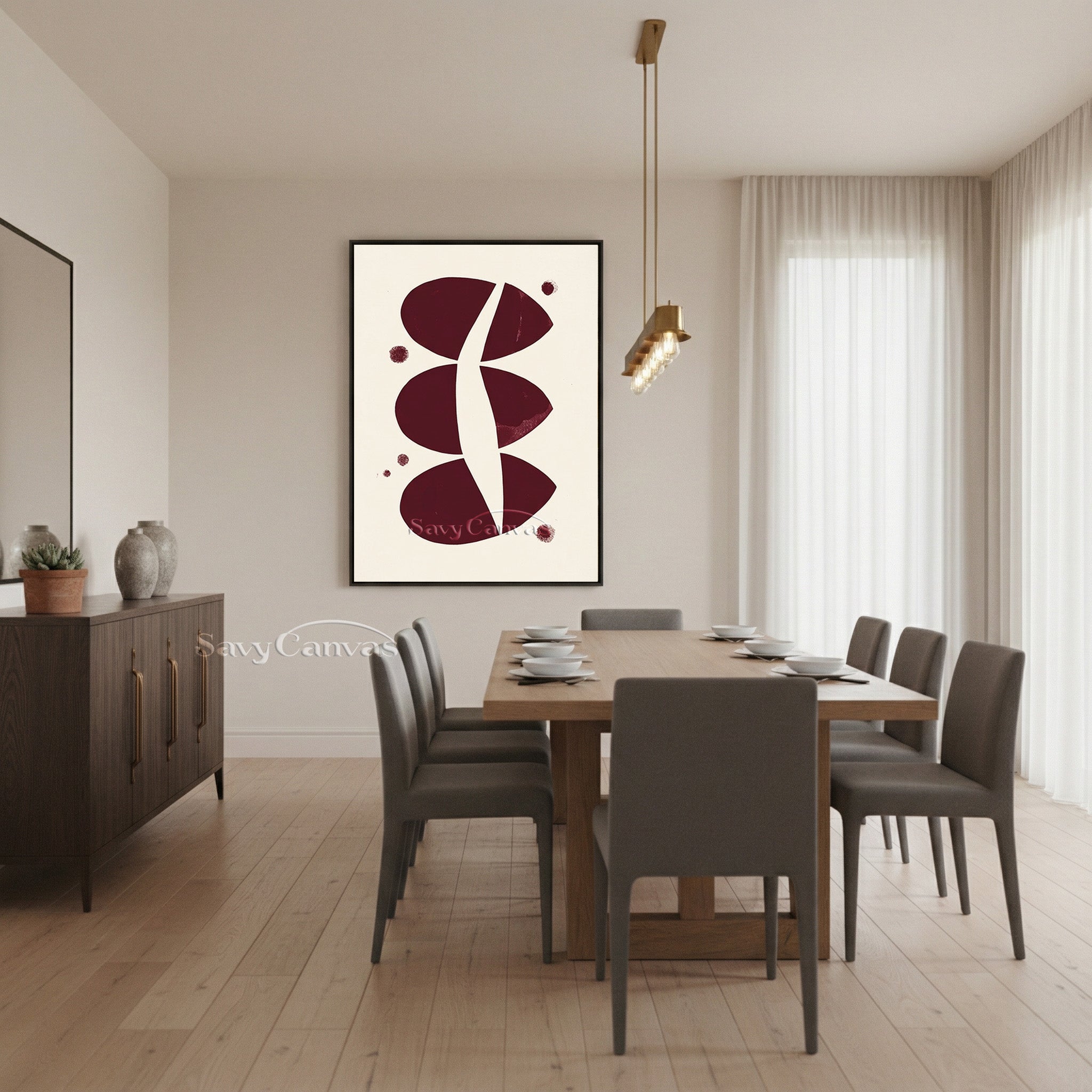 Modern Abstract Canvas Print | Burgundy Geometric Art #AA 501