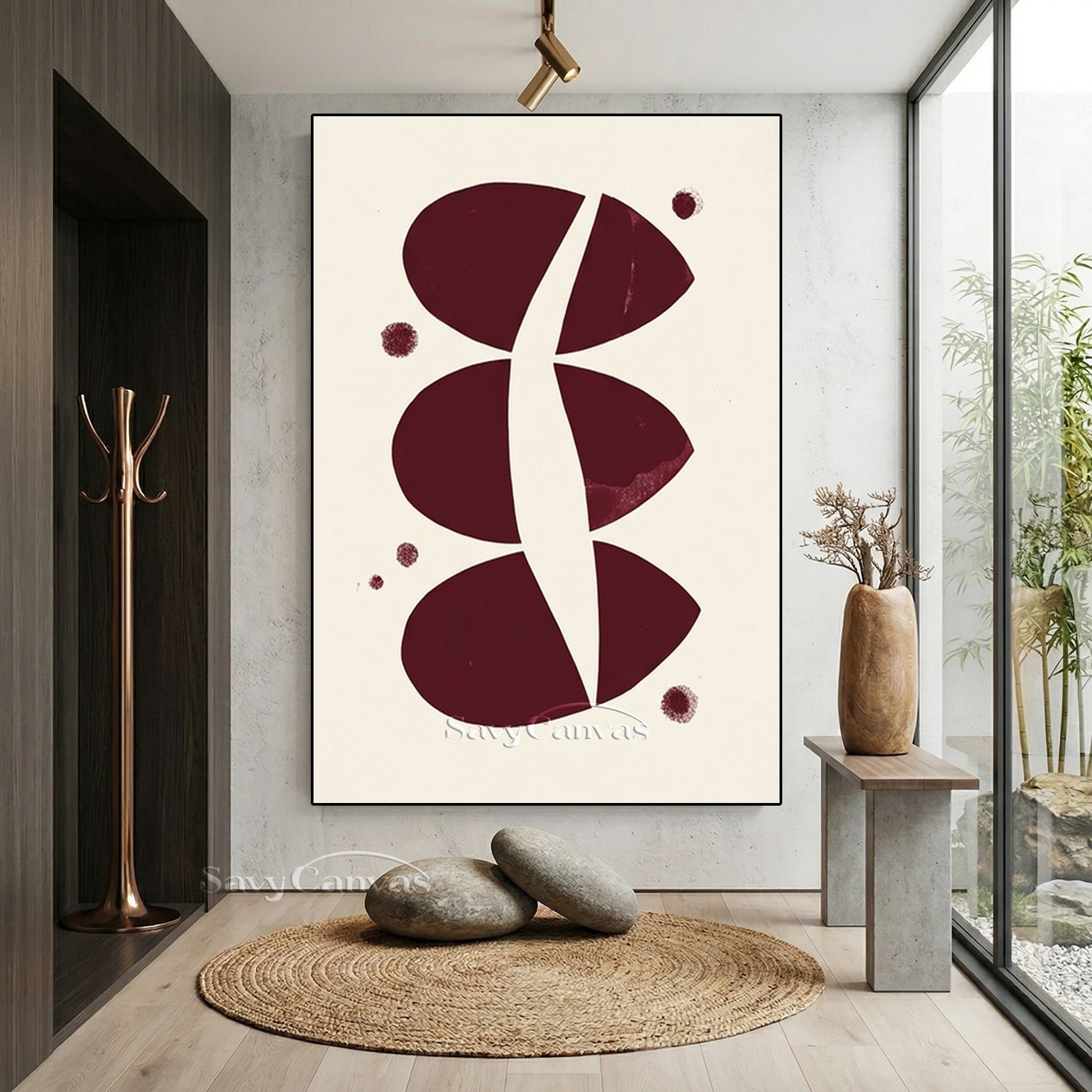 Modern Abstract Canvas Print | Burgundy Geometric Art #AA 501