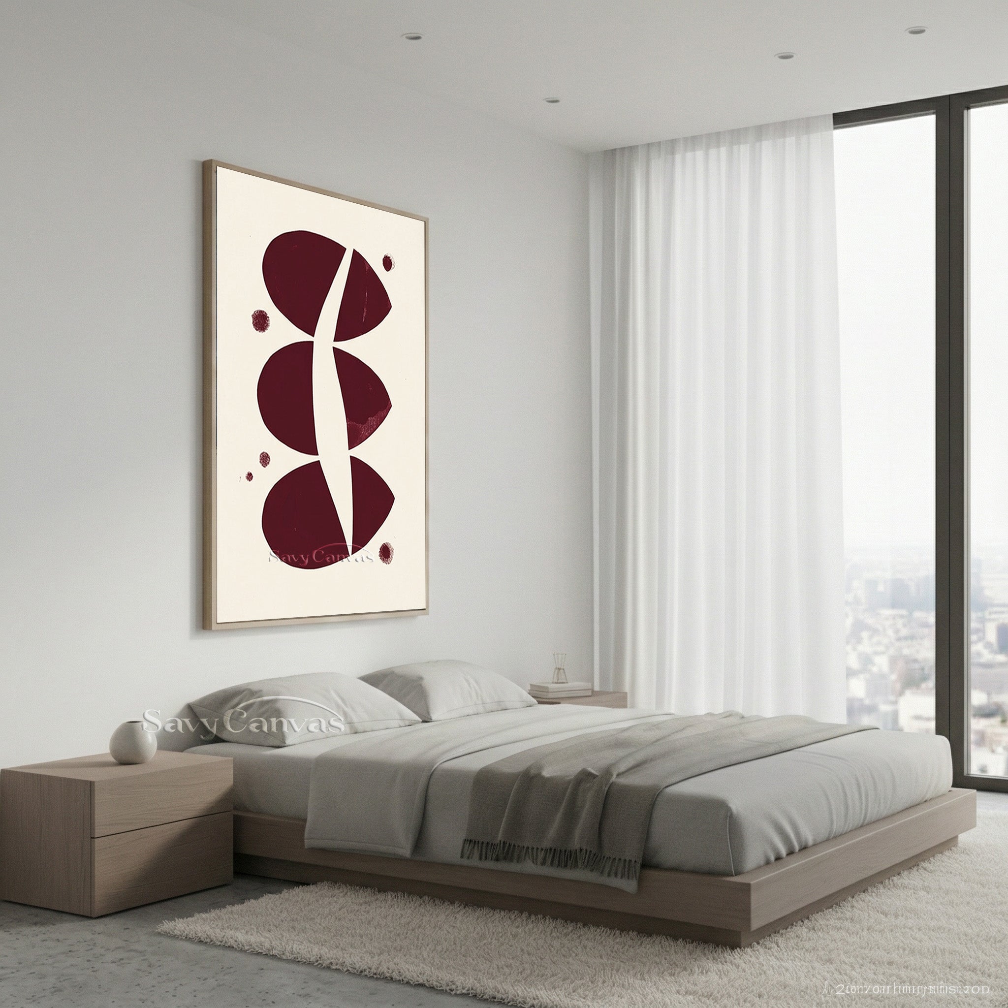 Modern Abstract Canvas Print | Burgundy Geometric Art #AA 501