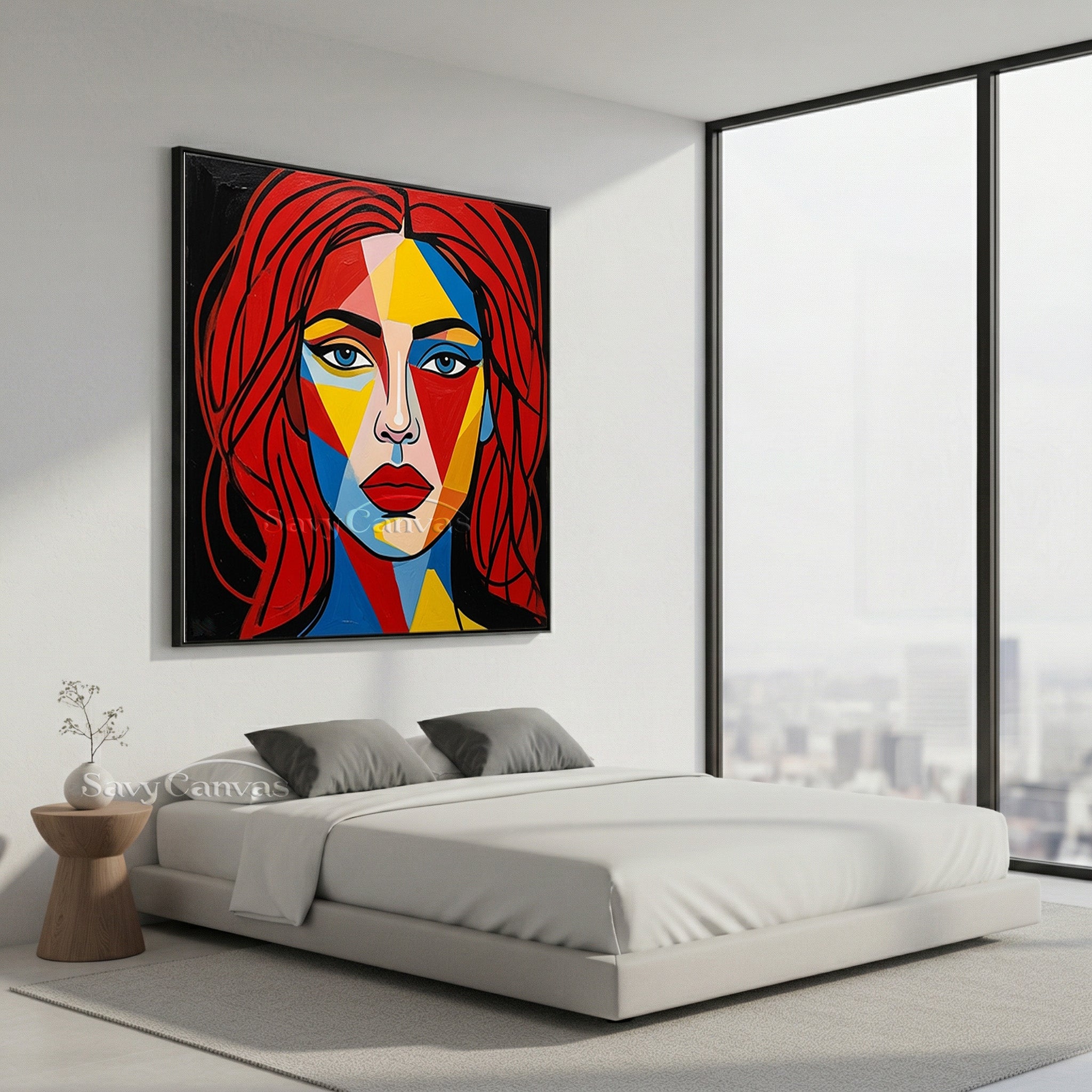 Geometric Pop Art Woman Face Oil Painting #SS 113