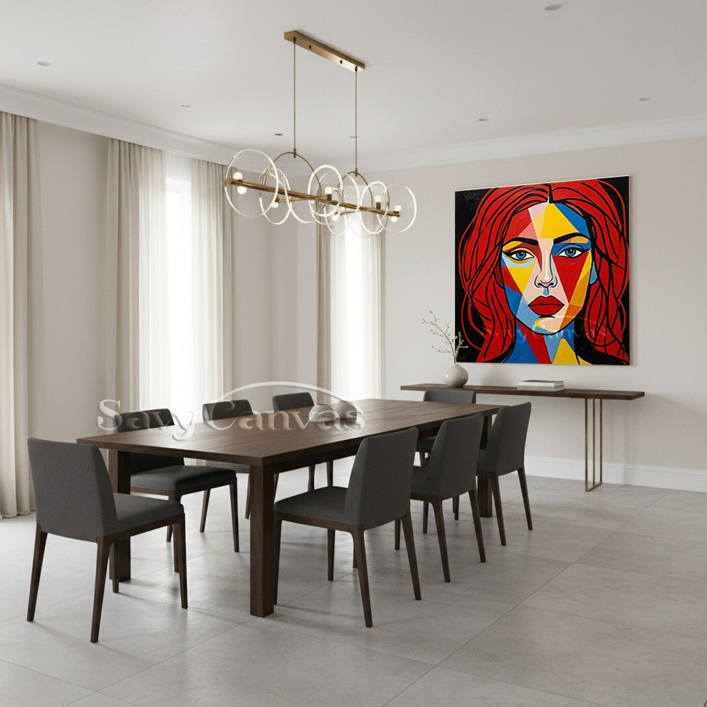 Geometric Pop Art Woman Face Oil Painting #SS 113