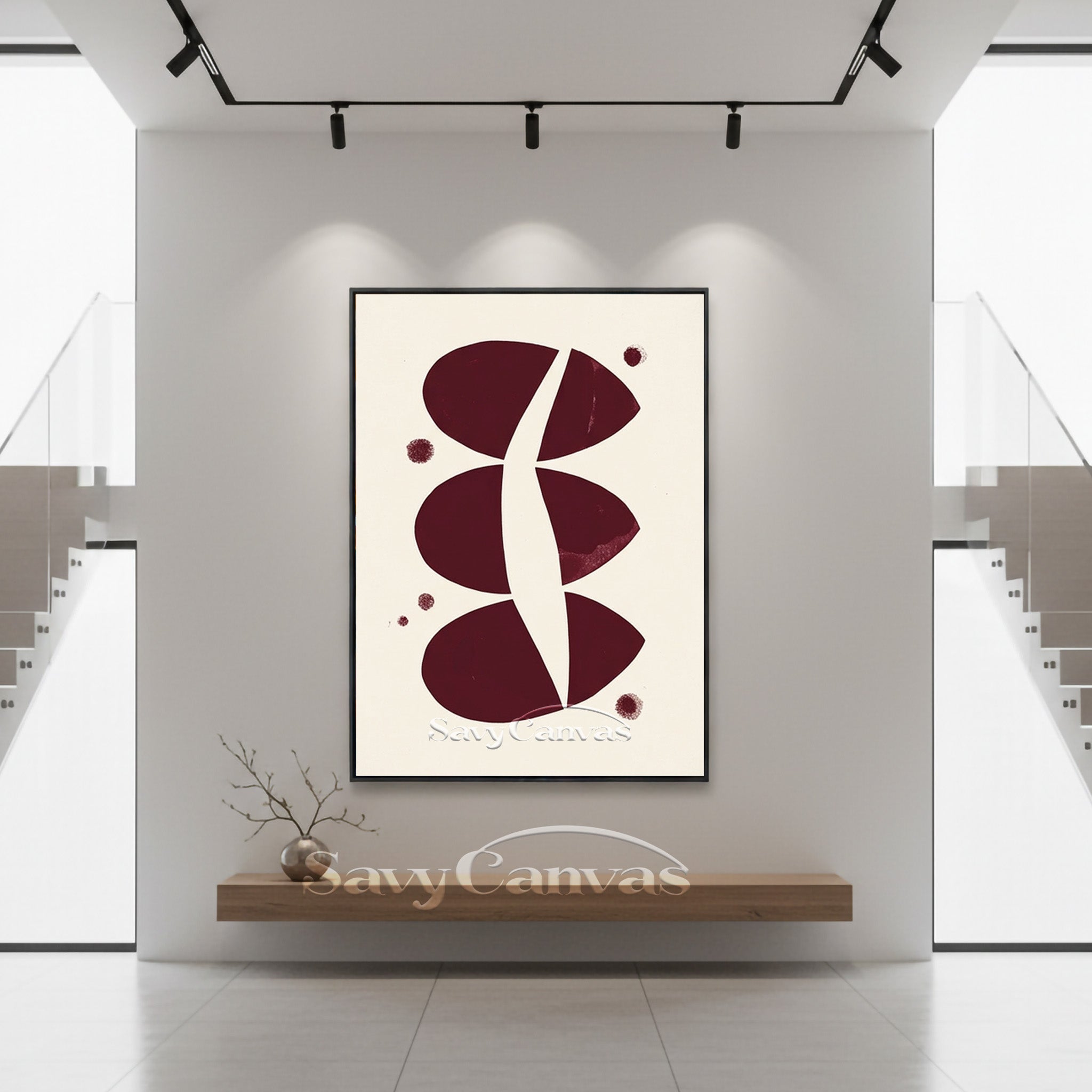 Modern Abstract Canvas Print | Burgundy Geometric Art #AA 501