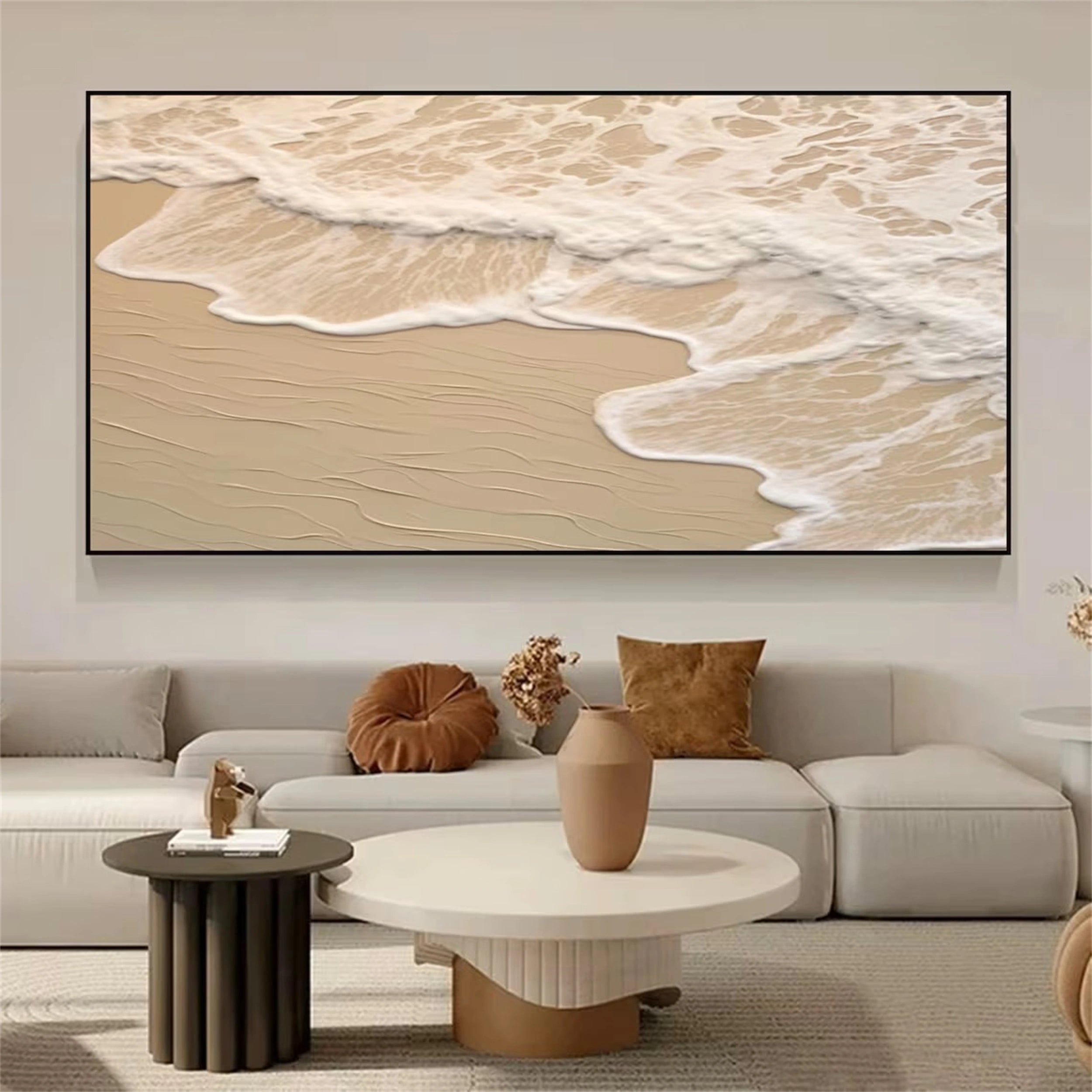 Textured Sea Waves Beige Wall Art