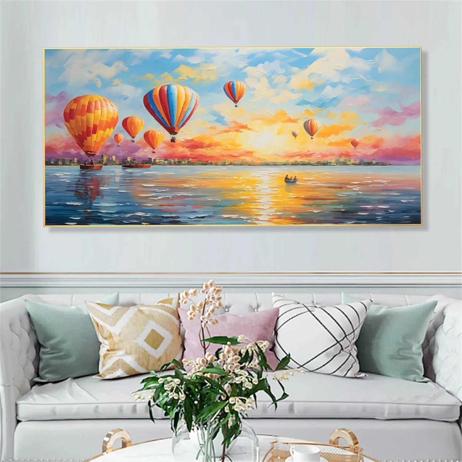 Textured Balloon Seascape - Colorful Sunrise Art