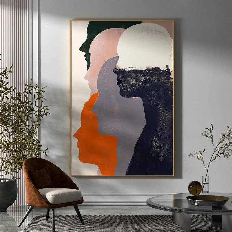 Large Contemporary Abstract Art | Vertical Silhouette Faces Painting Decor