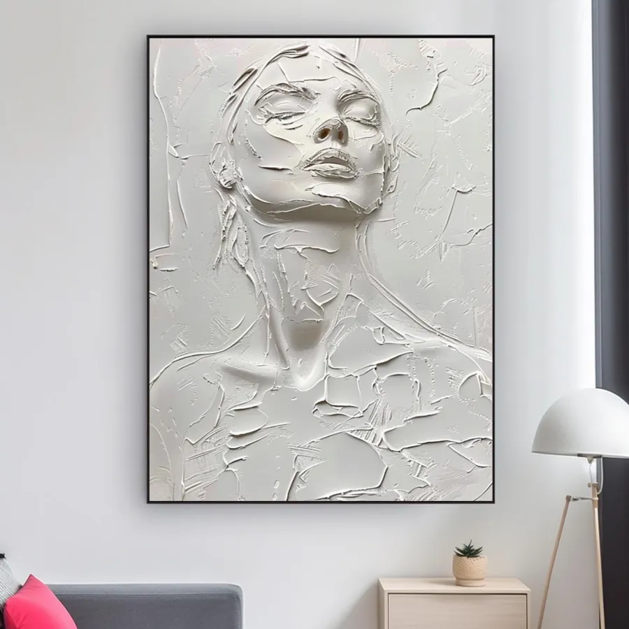 Plaster Style Figurative Art | Oversized Vertical White Woman Painting