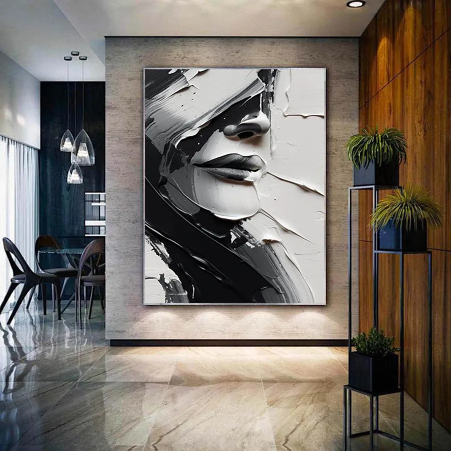 Oversized Vertical Wall Art | Abstract Woman Face Painting Textured Canvas #ZZ 196