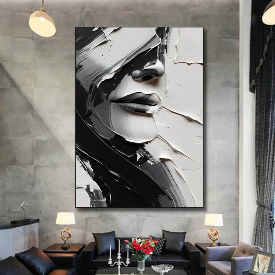 Oversized Vertical Wall Art | Abstract Woman Face Painting Textured Canvas #ZZ 196