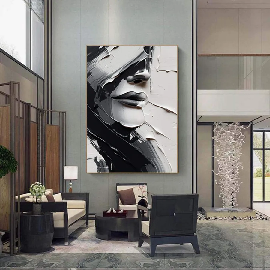 Oversized Vertical Wall Art | Abstract Woman Face Painting Textured Canvas #ZZ 196