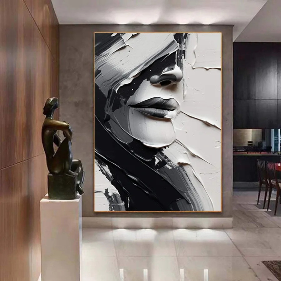 Oversized Vertical Wall Art | Abstract Woman Face Painting Textured Canvas #ZZ 196