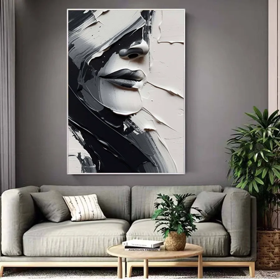 Oversized Vertical Wall Art | Abstract Woman Face Painting Textured Canvas #ZZ 196