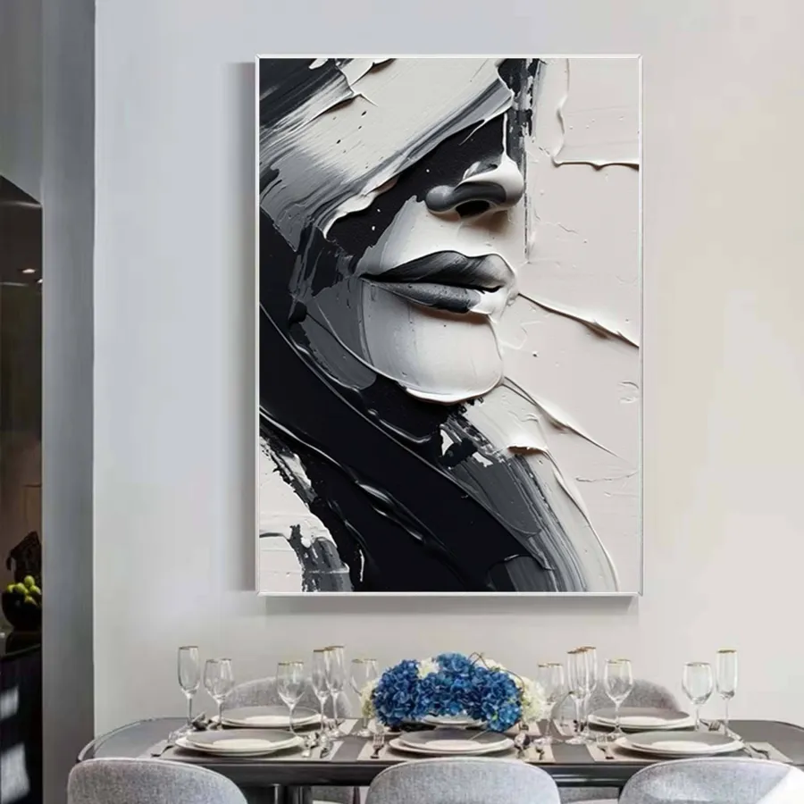 Oversized Vertical Wall Art | Abstract Woman Face Painting Textured Canvas #ZZ 196