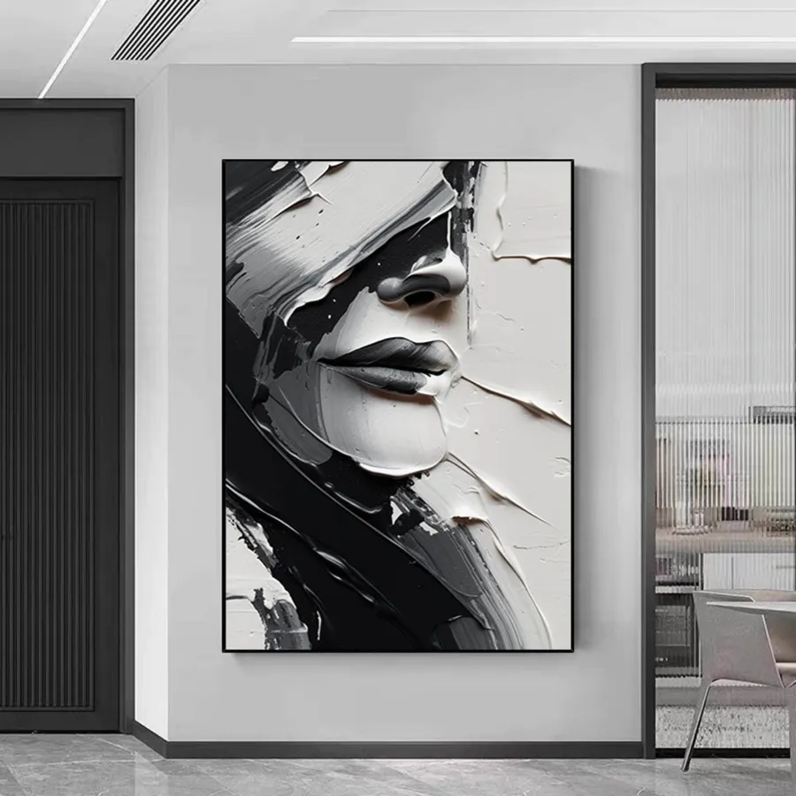Oversized Vertical Wall Art | Abstract Woman Face Painting Textured Canvas #ZZ 196