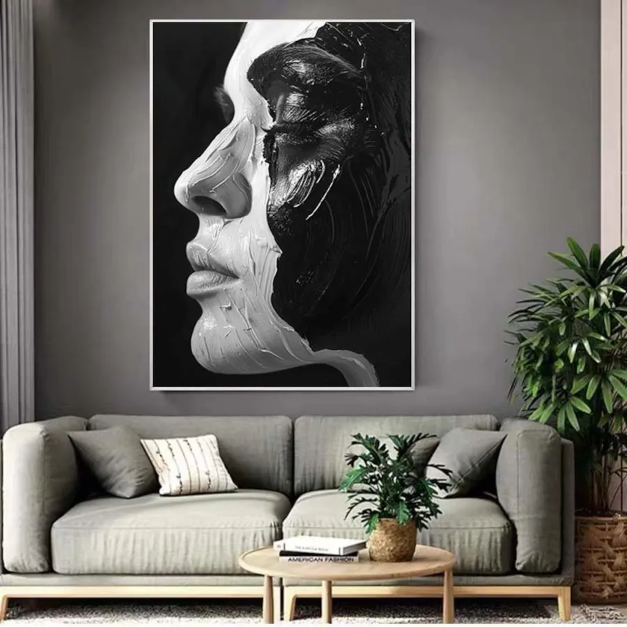 Large Contemporary Portrait Art | Vertical Black & White Abstract Face #ZZ 198