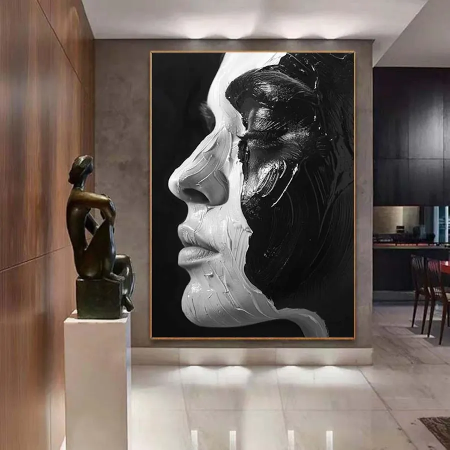 Large Contemporary Portrait Art | Vertical Black & White Abstract Face #ZZ 198
