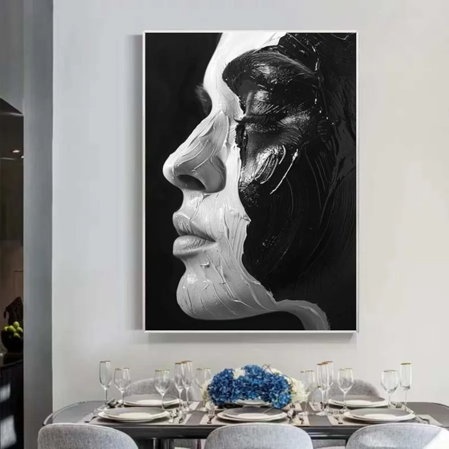 Large Contemporary Portrait Art | Vertical Black & White Abstract Face #ZZ 198