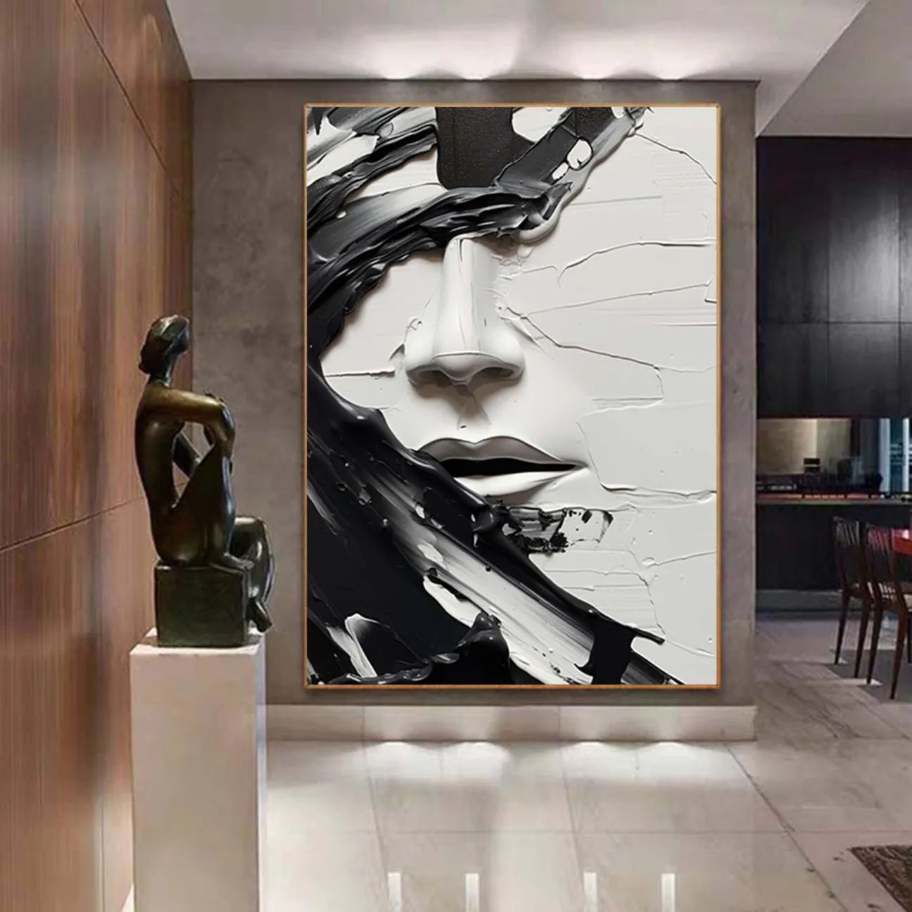 Oversized Vertical Wall Art | Abstract Black and White Face Painting Decor #ZZ 199