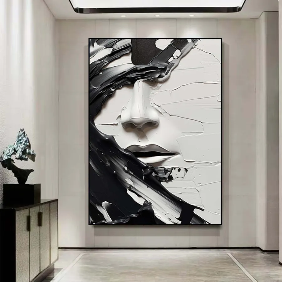 Oversized Vertical Wall Art | Abstract Black and White Face Painting Decor #ZZ 199