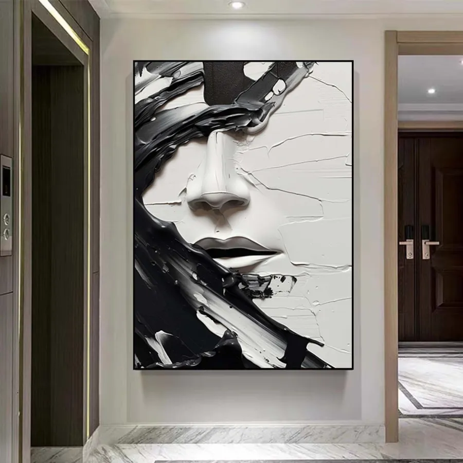Oversized Vertical Wall Art | Abstract Black and White Face Painting Decor #ZZ 199