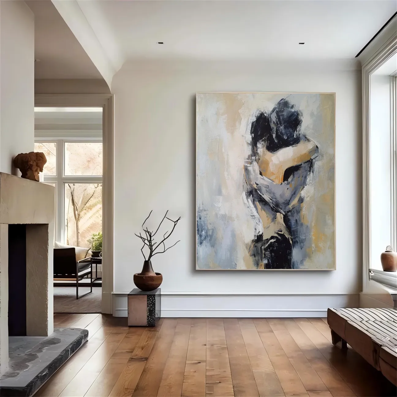 Abstract Couple Embrace Painting | Large Vertical Romantic Wall Art #ZZ 190