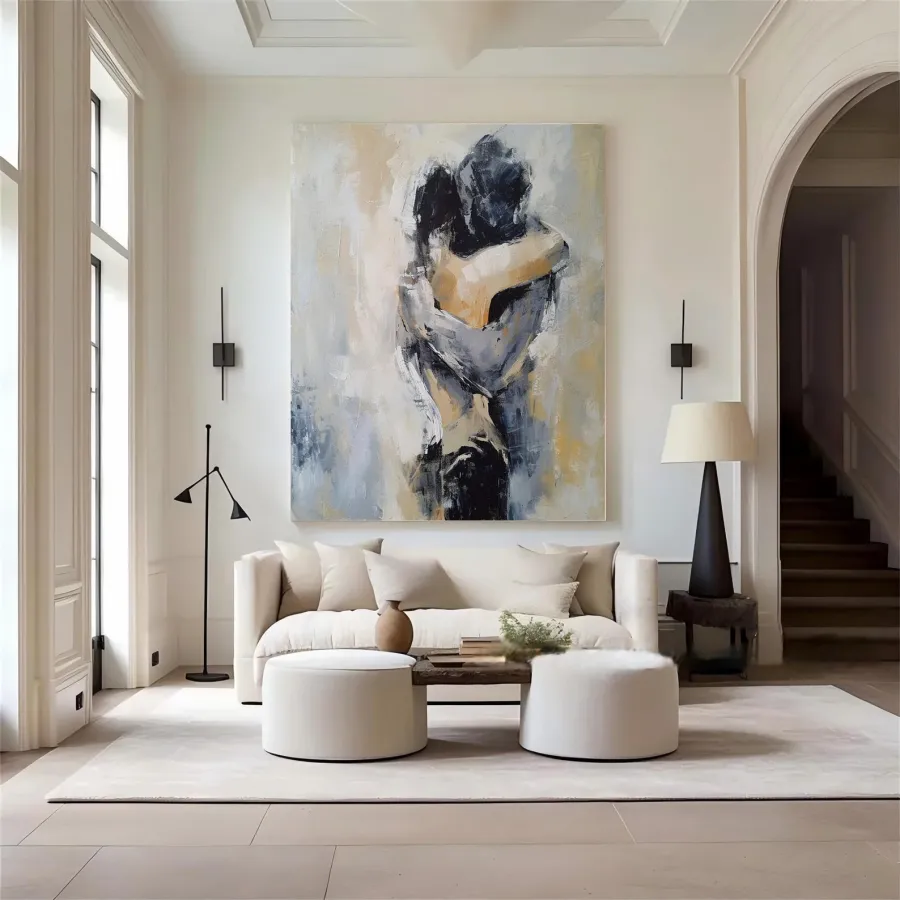Abstract Couple Embrace Painting | Large Vertical Romantic Wall Art #ZZ 190